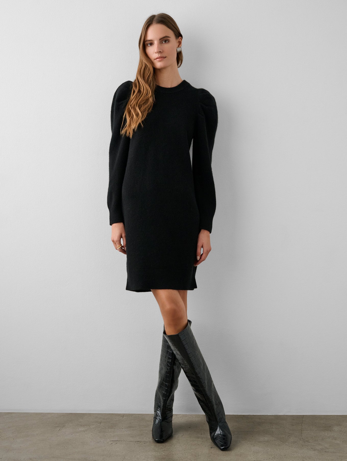 Merino Cashmere Puff Sleeve Dress