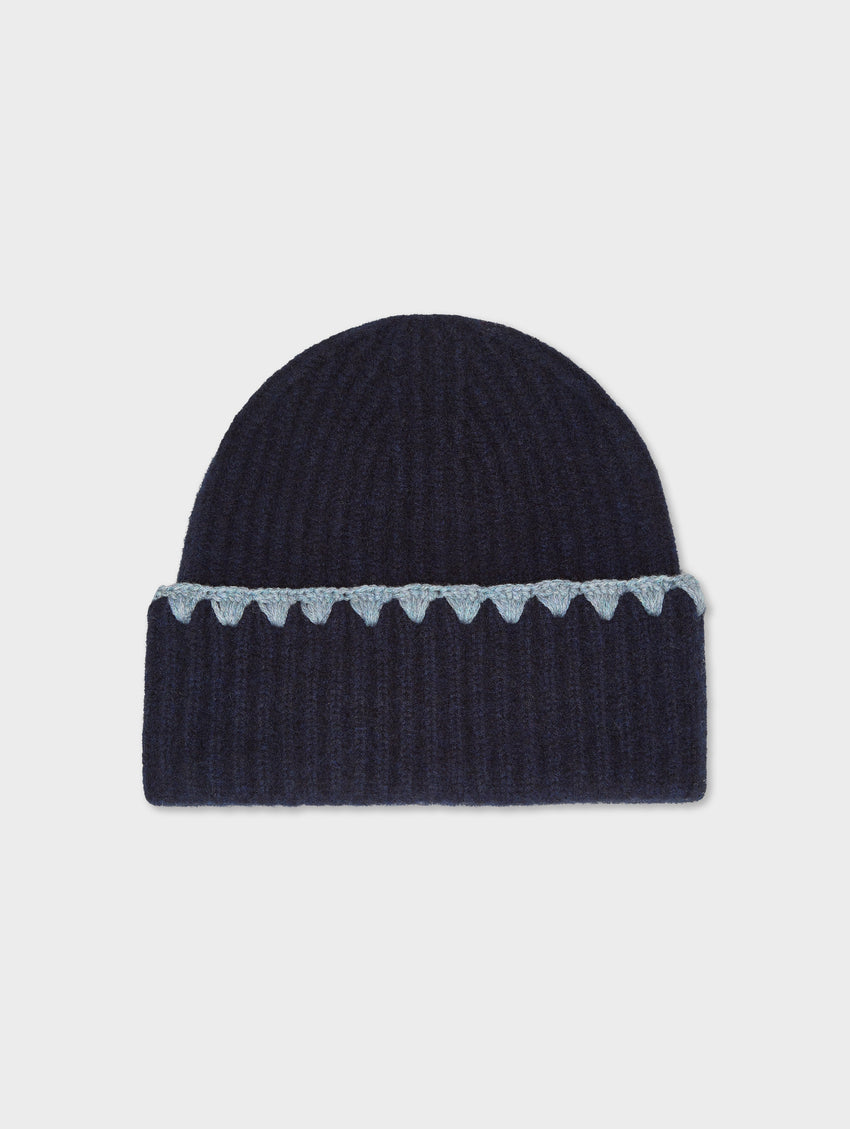 Cashmere Crochet Trim Beanie
