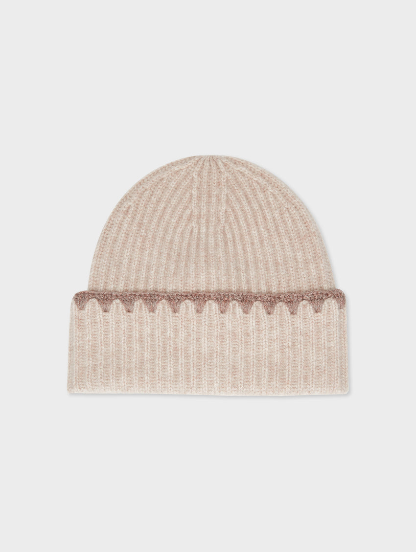 Cashmere Crochet Trim Beanie