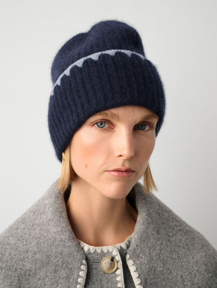 Cashmere Crochet Trim Beanie