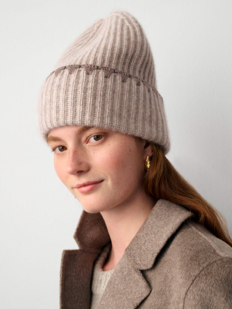 Cashmere Crochet Trim Beanie