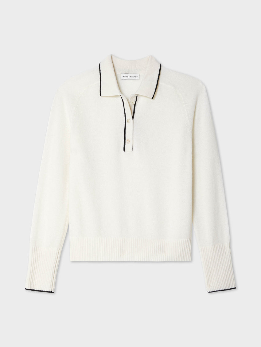 Cashmere Ribbed Trim Polo White + Warren