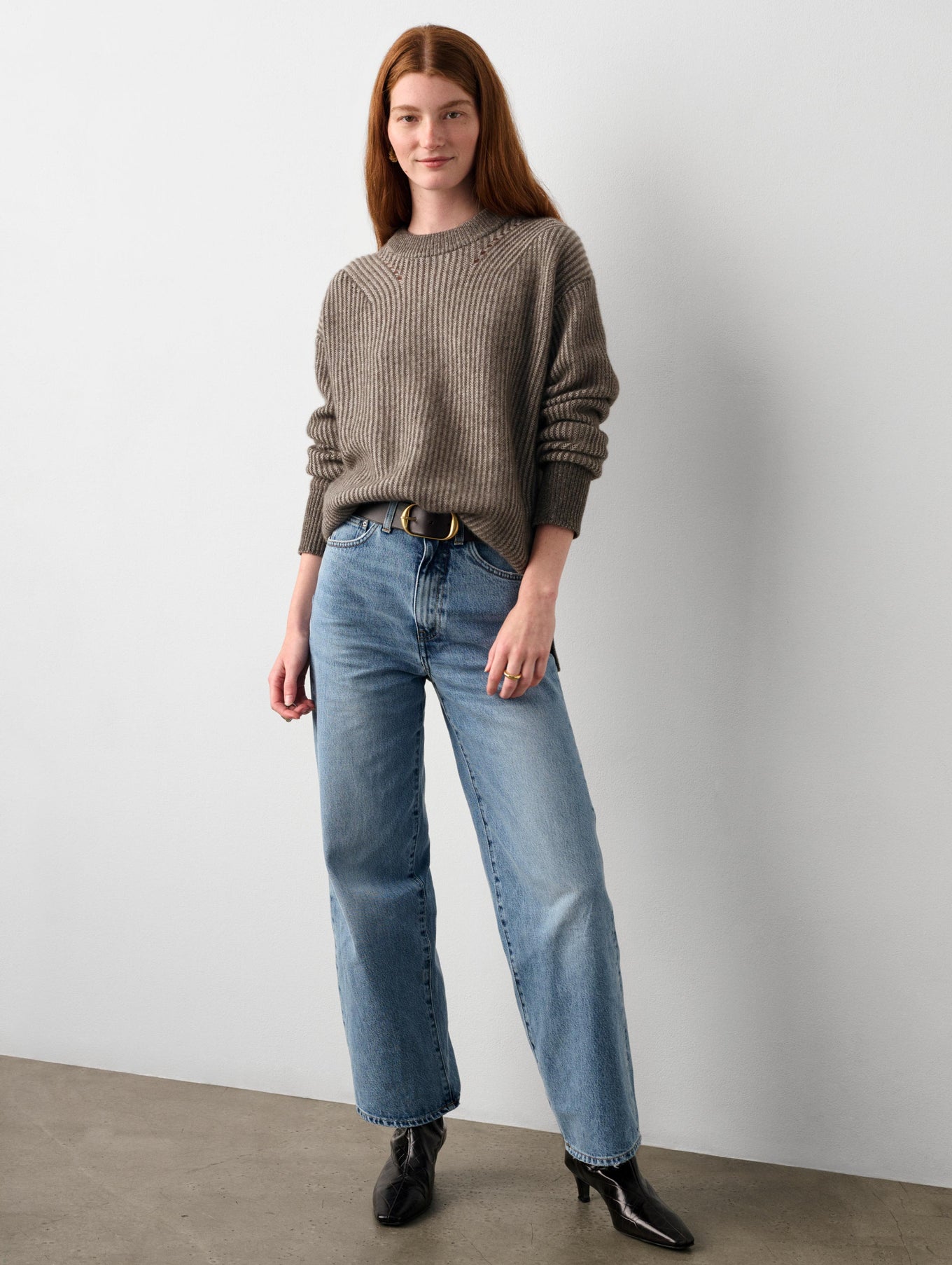 Cashmere Two Toned Ribbed Crewneck