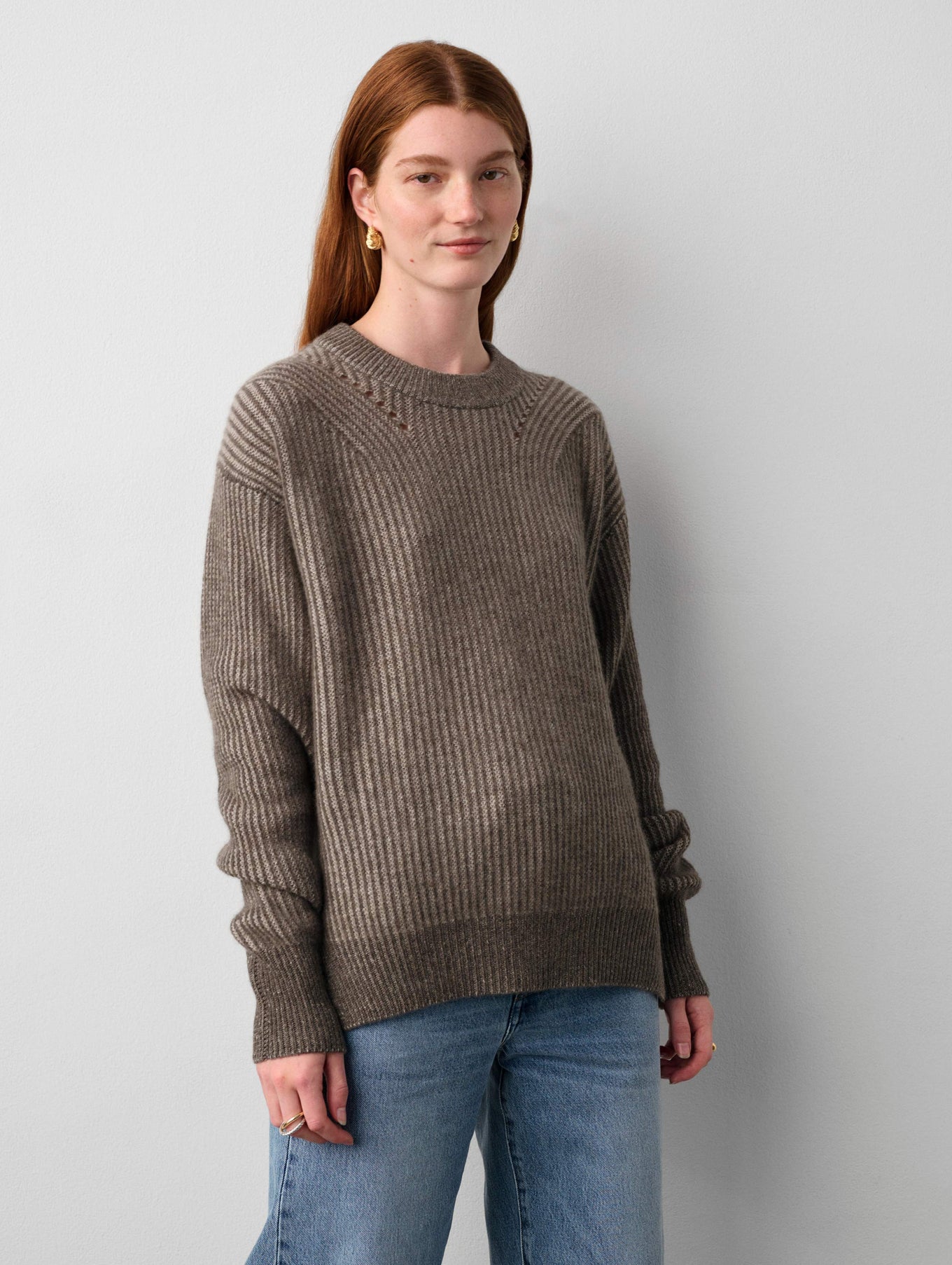 Cashmere Two Toned Ribbed Crewneck