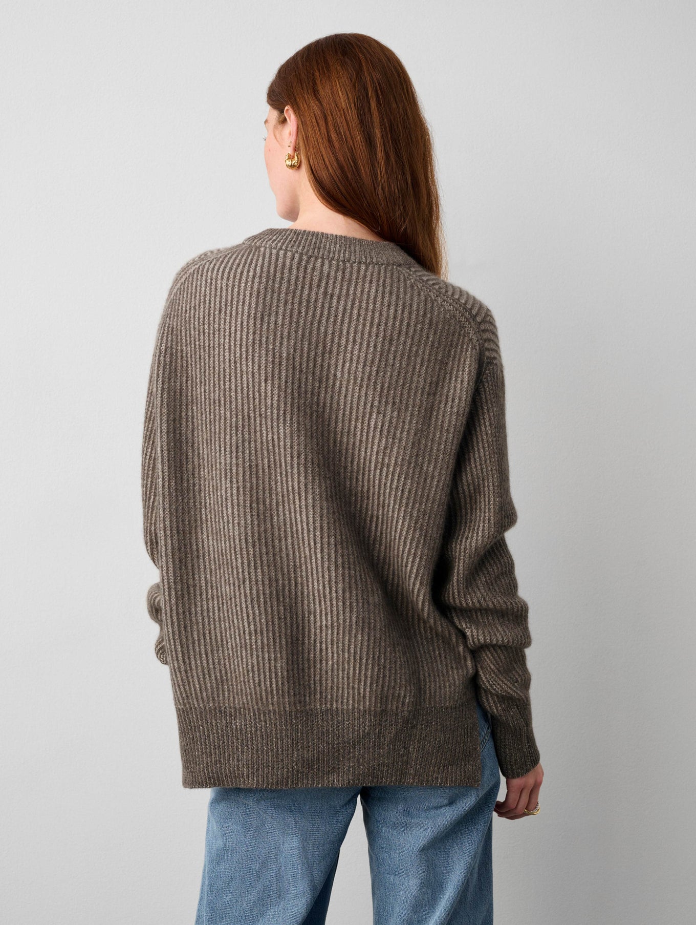 Cashmere Two Toned Ribbed Crewneck