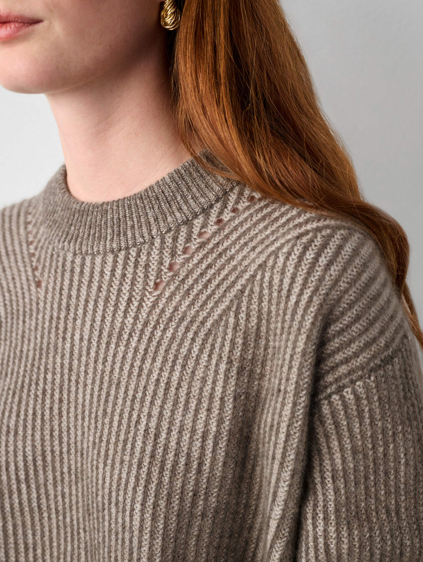 Cashmere Two Toned Ribbed Crewneck