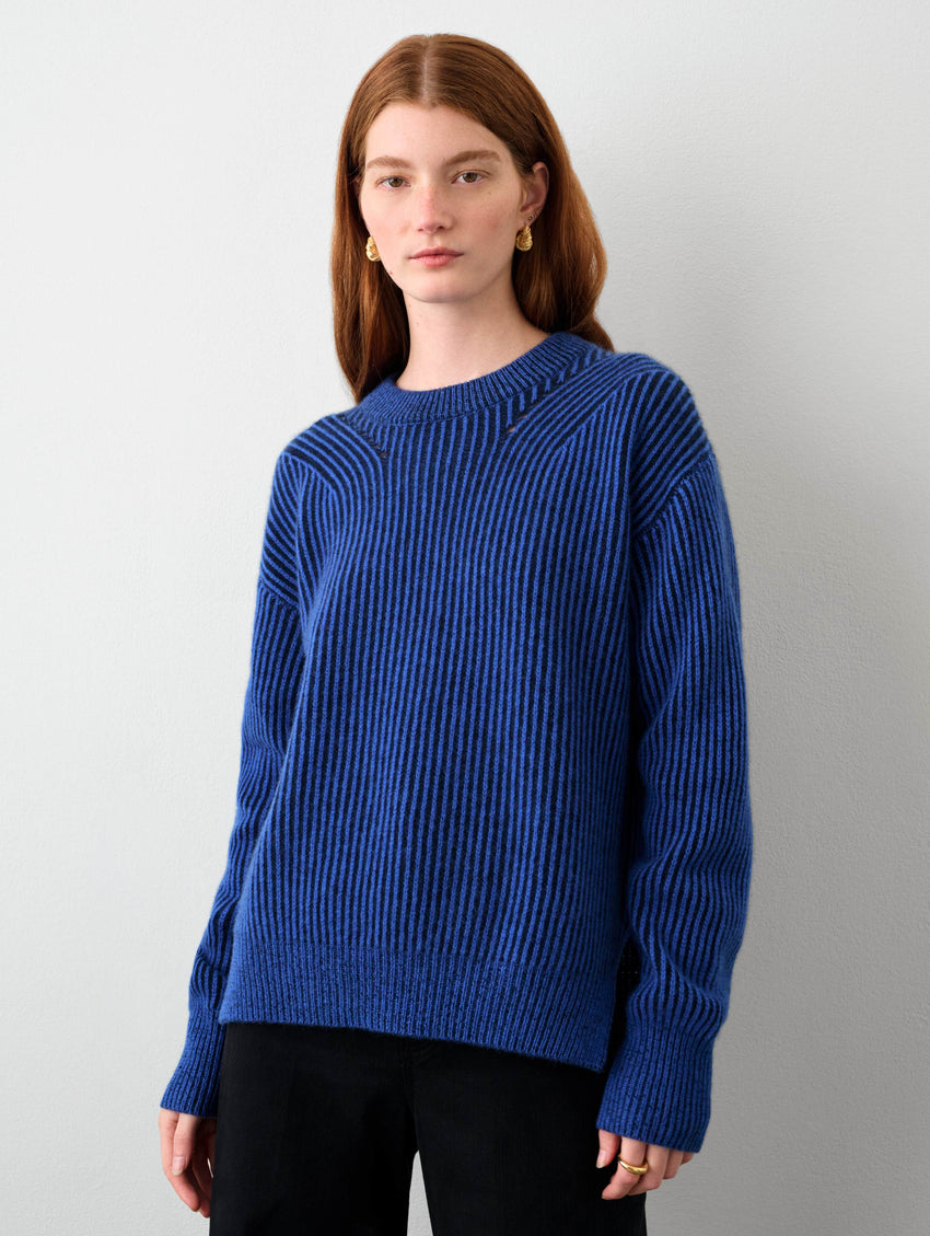 Cashmere Two Toned Ribbed Crewneck