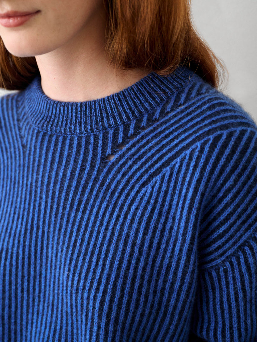 Cashmere Two Toned Ribbed Crewneck