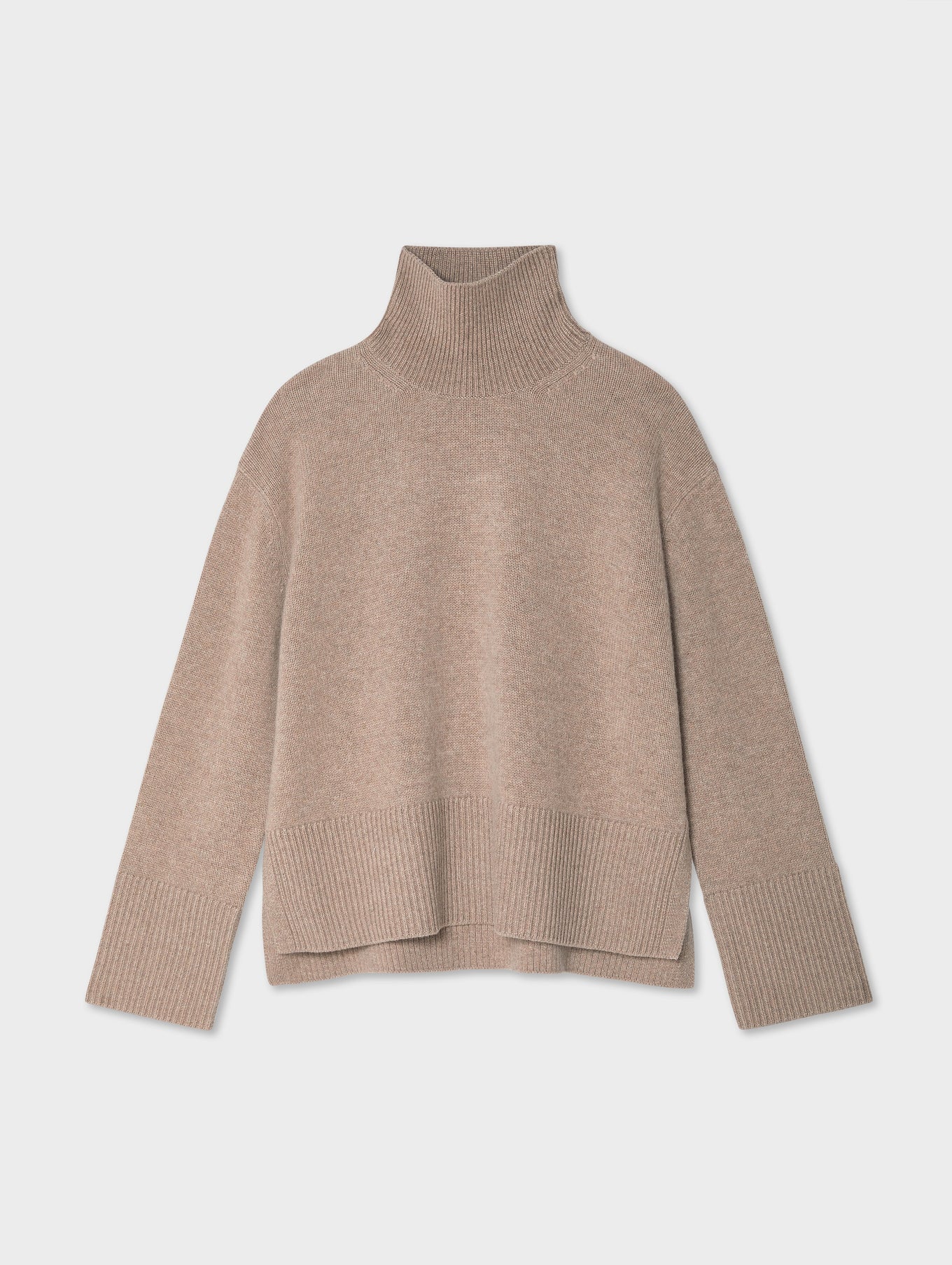 Merino Cashmere Ribbed Trim Standneck