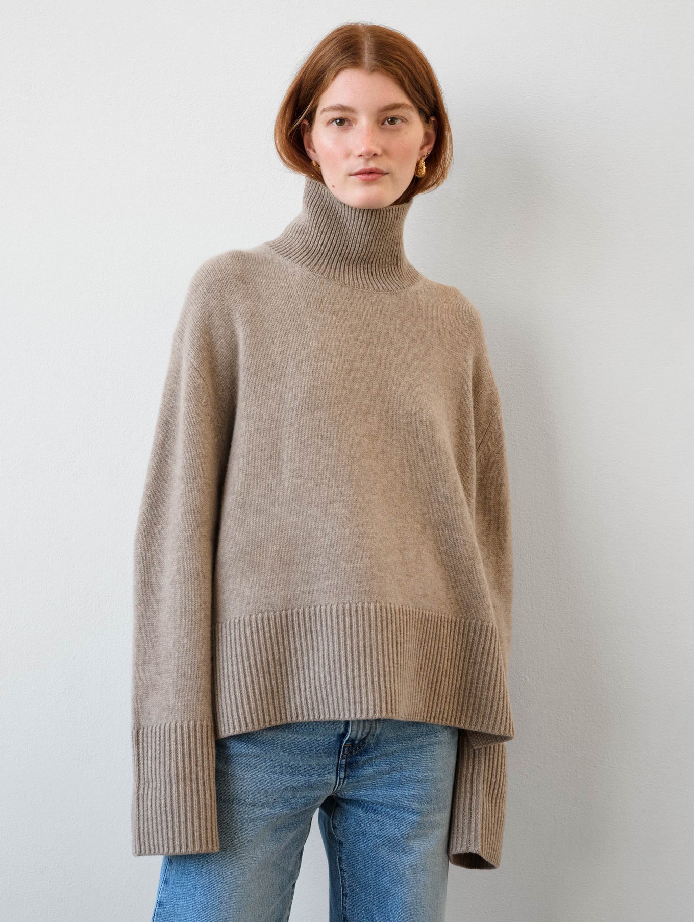 Merino Cashmere Ribbed Trim Standneck