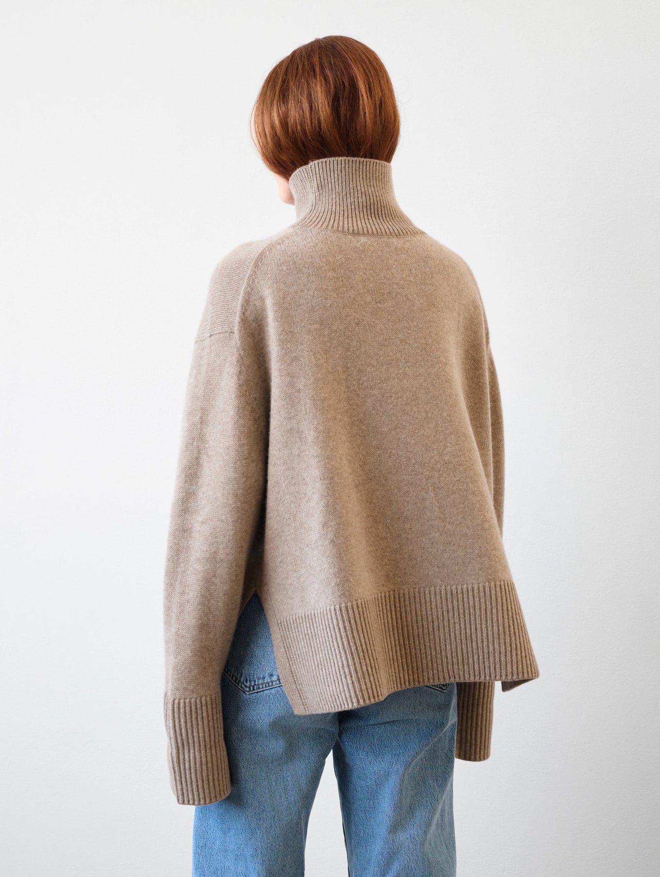 Merino Cashmere Ribbed Trim Standneck