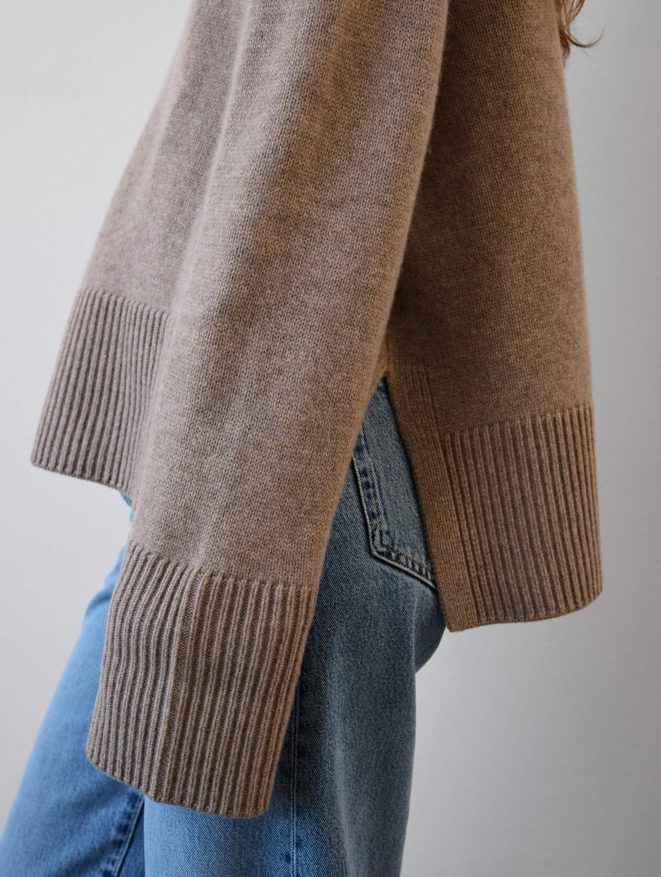Merino Cashmere Ribbed Trim Standneck
