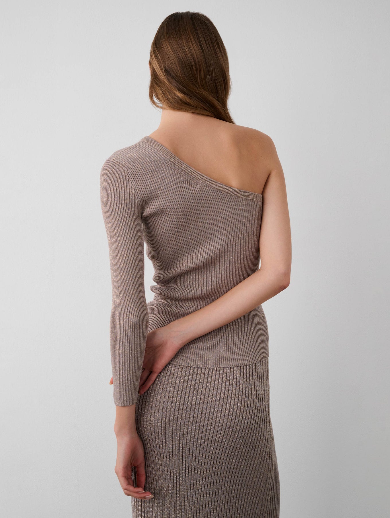 Metallic Shine Ribbed One Shoulder Top