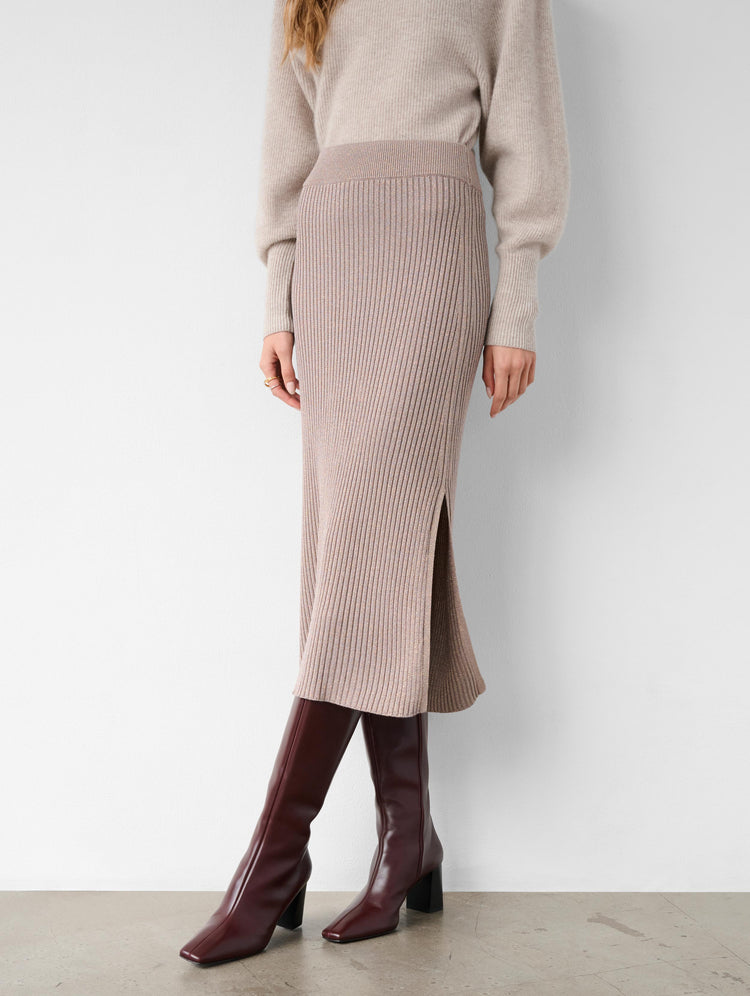 Metallic Shine Ribbed Skirt