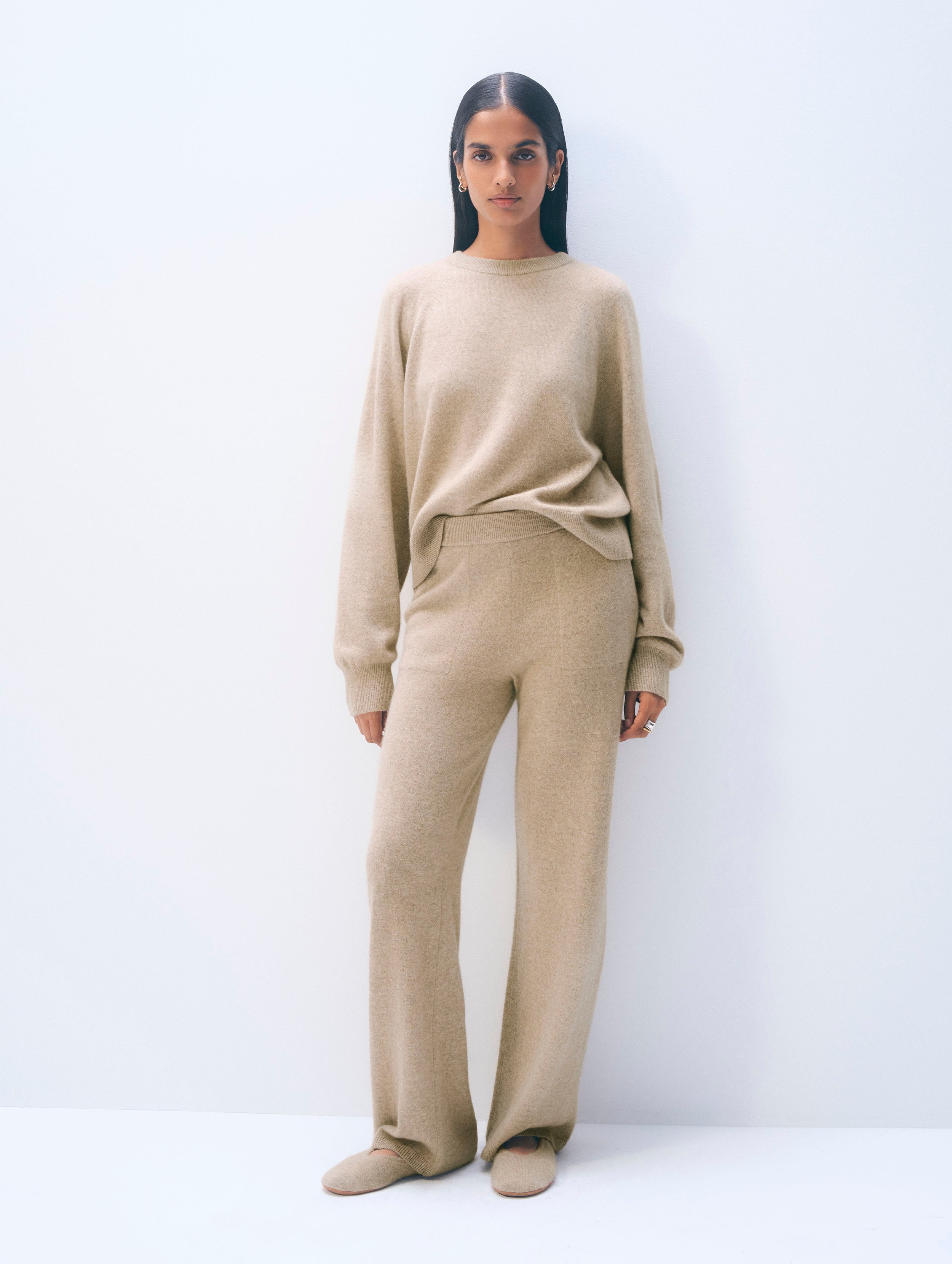Cashmere Wide Leg Pant | Taupe Heather