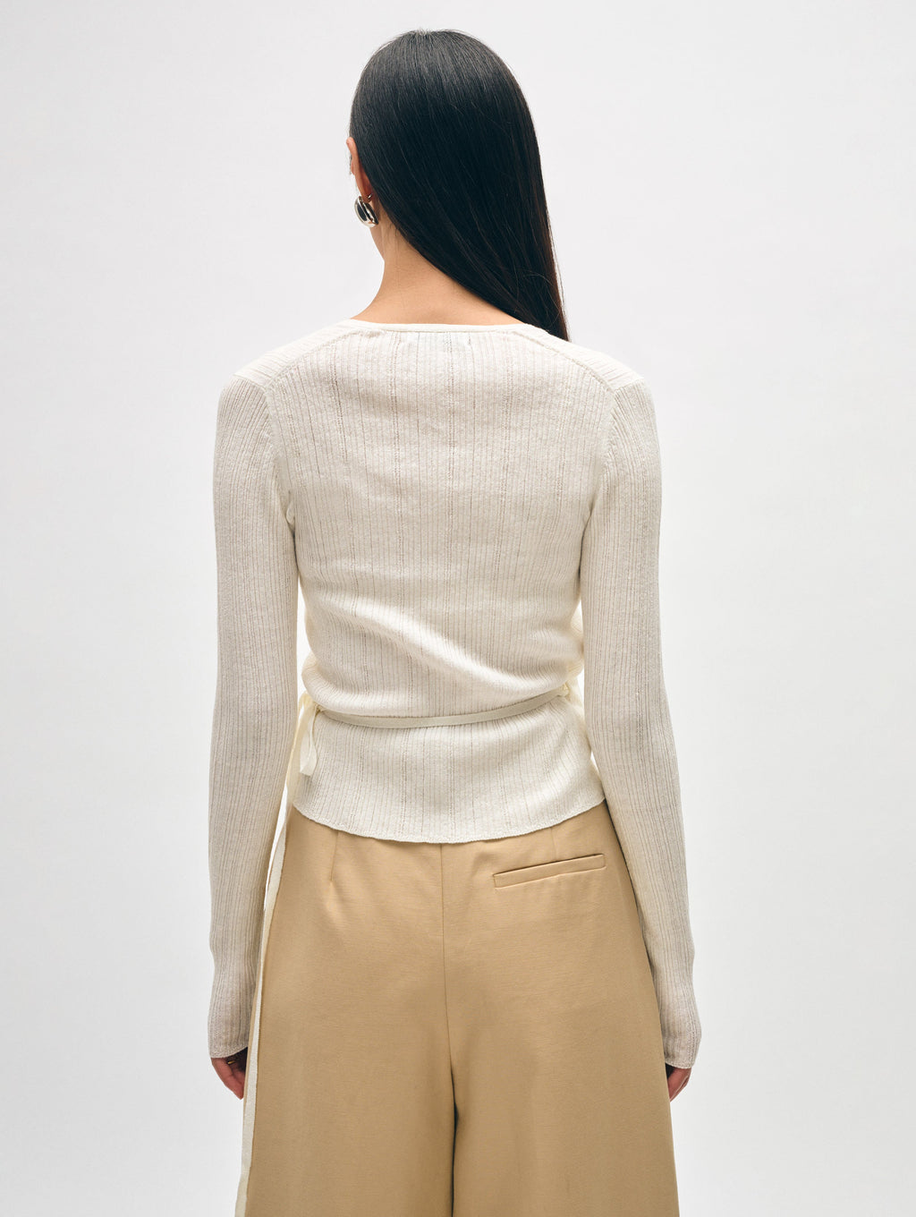 Linen Ribbed Wrap Top White + Warren