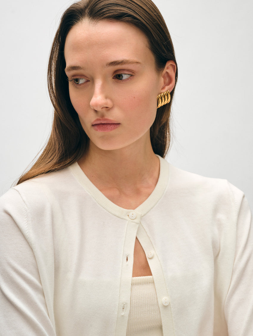 Organic Cotton Crewneck Cardigan White + Warren