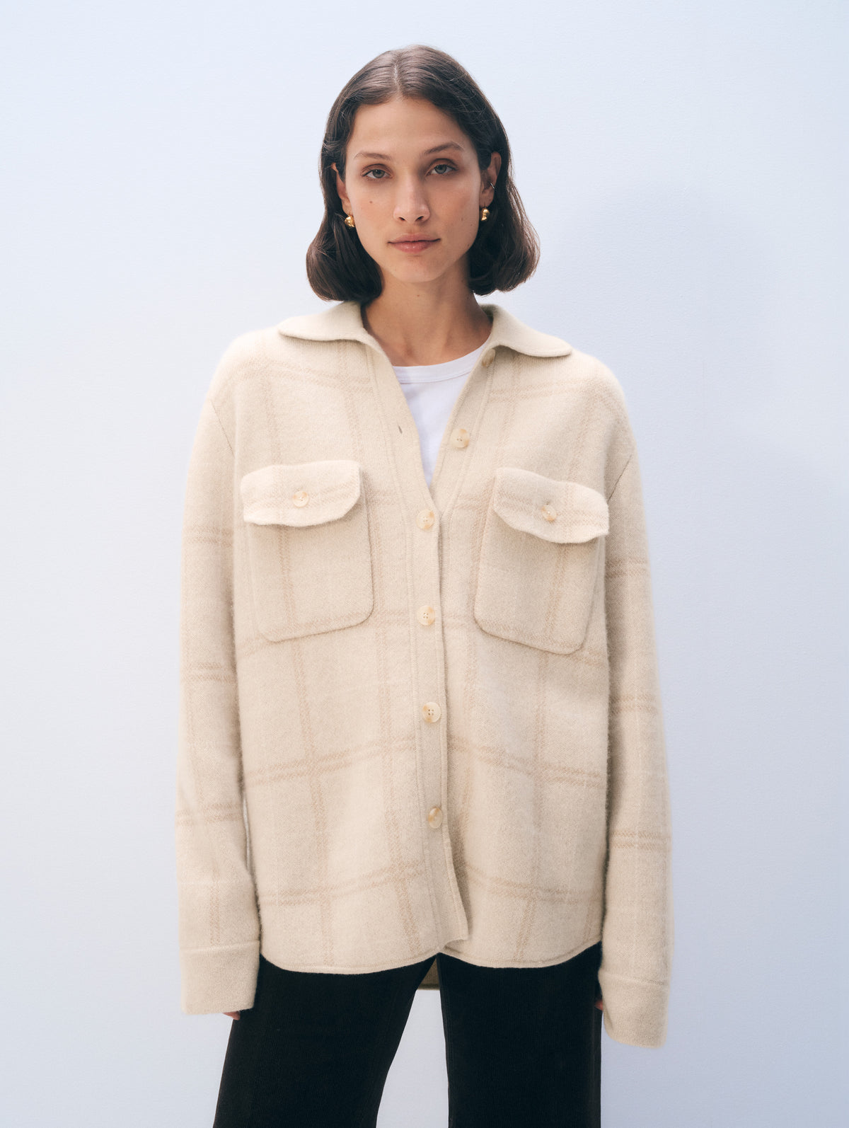 Cashmere Luxe Button Down Shacket | Natural Combo