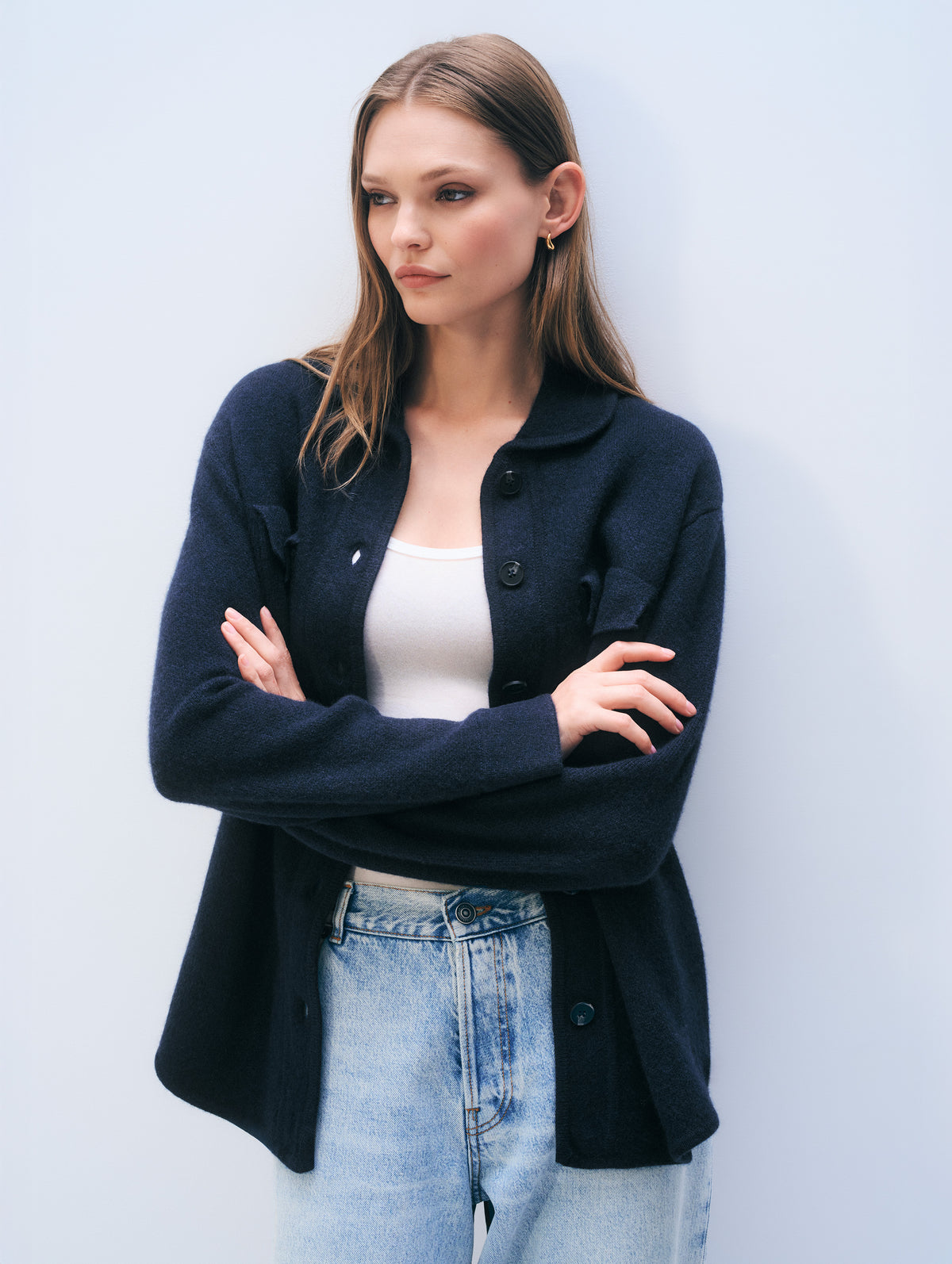 Cashmere Luxe Button Down Shacket | Deep Navy