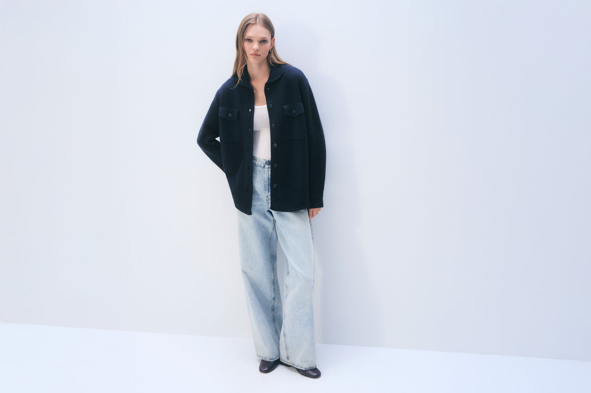 Cashmere Luxe Button Down Shacket | Deep Navy