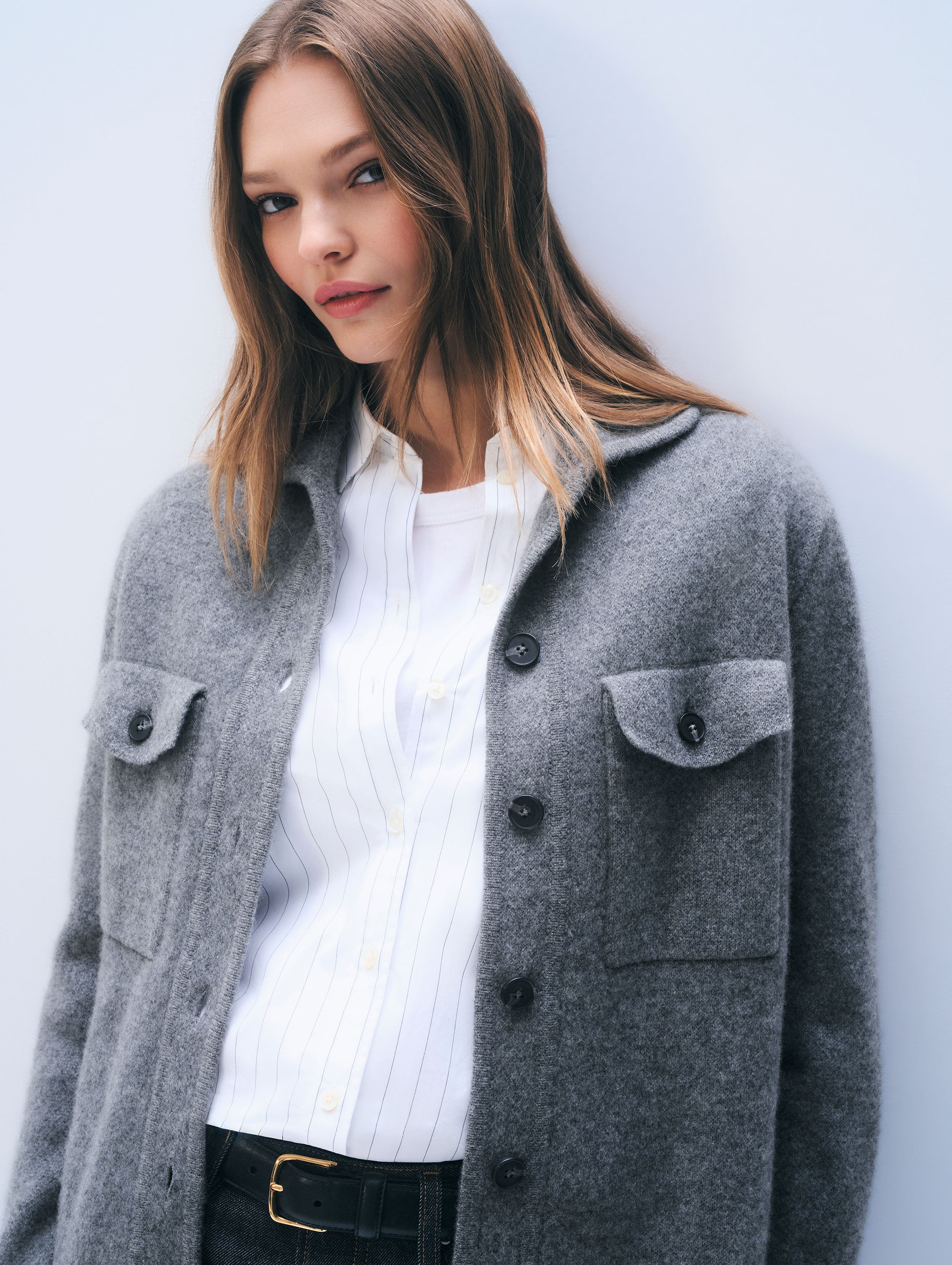 Cashmere Luxe Button Down Shacket | Graphite Heather