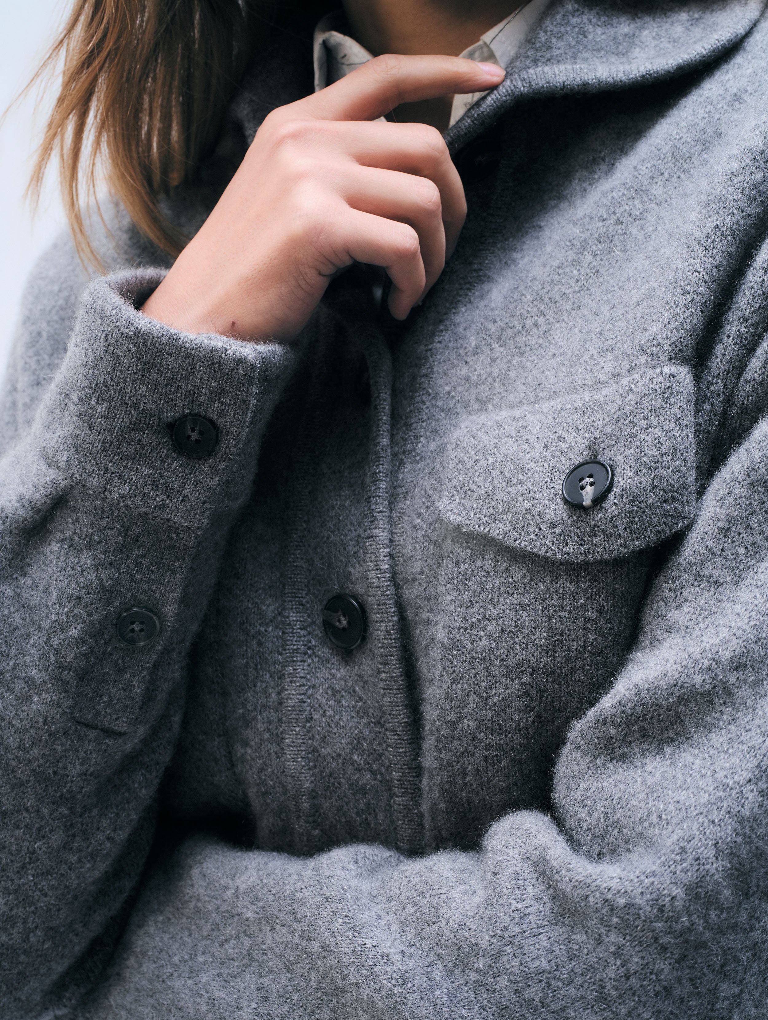 Cashmere Luxe Button Down Shacket | Graphite Heather