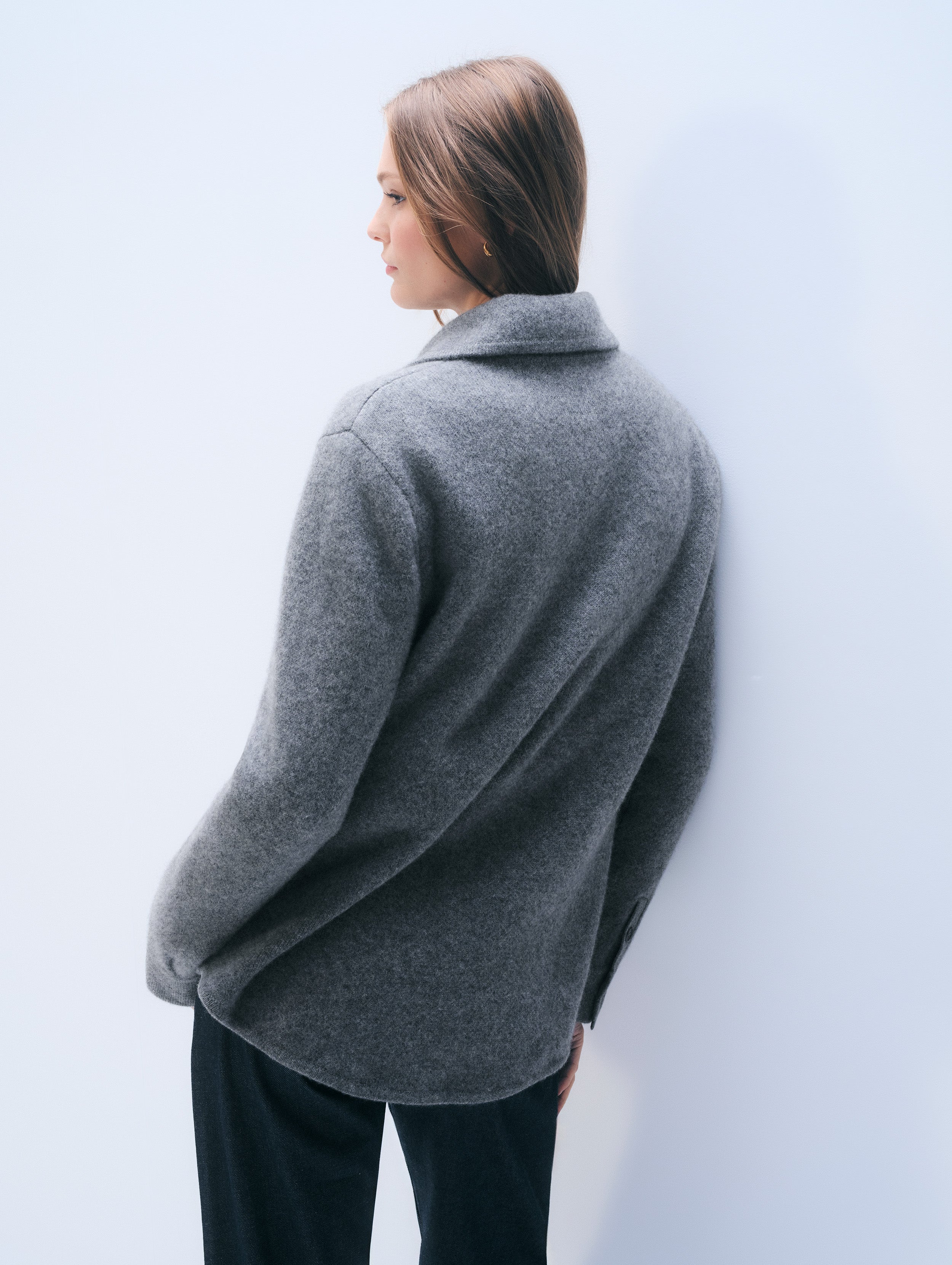 Cashmere Luxe Button Down Shacket | Graphite Heather