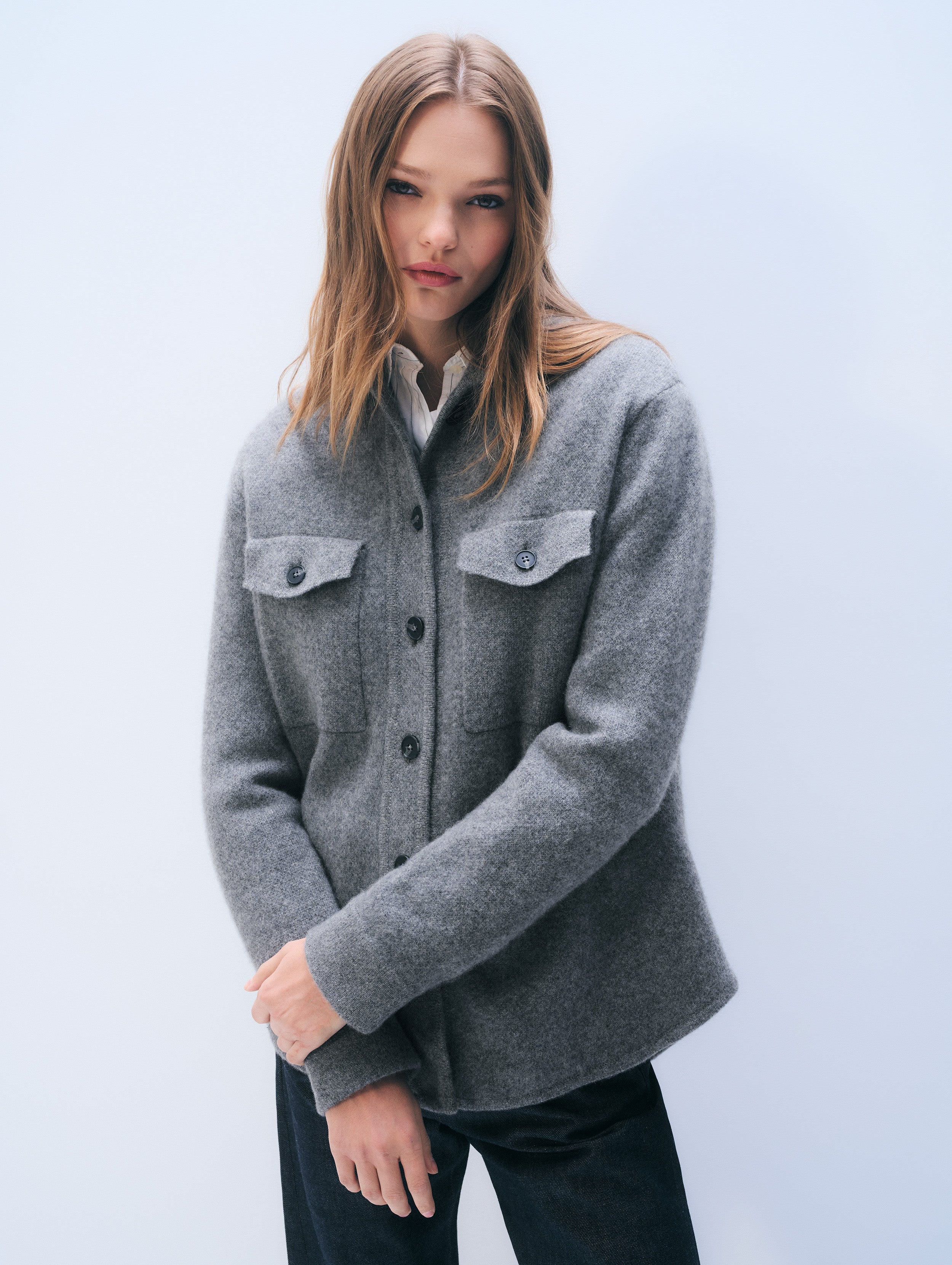 Cashmere Luxe Button Down Shacket | Graphite Heather