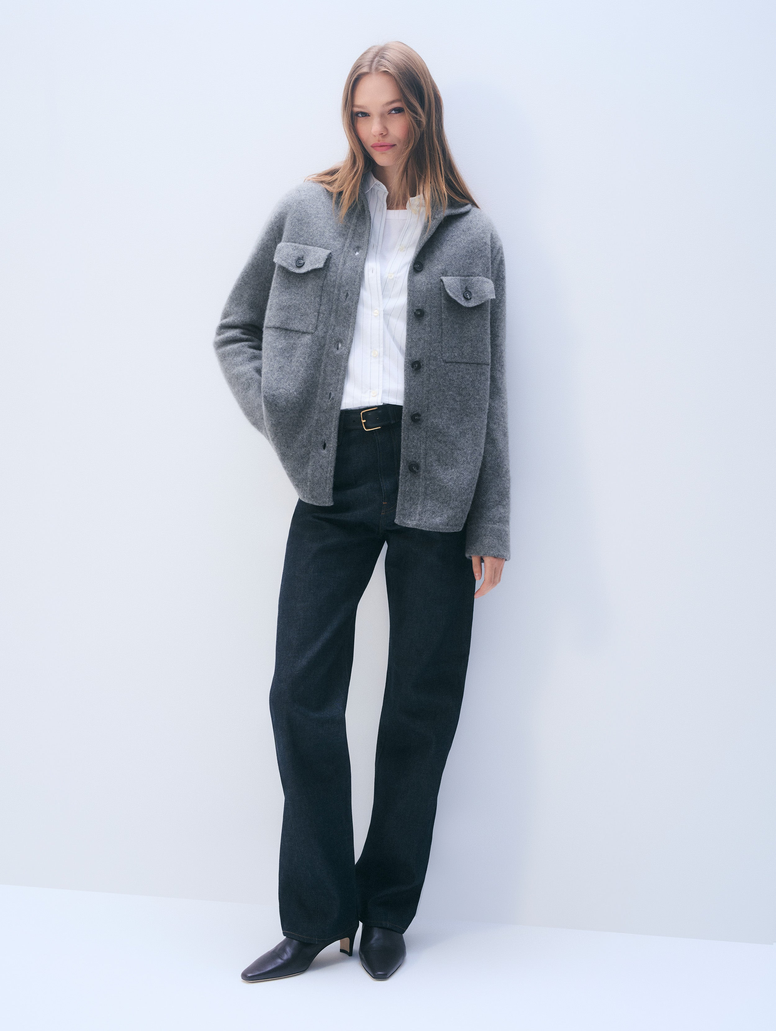 Cashmere Luxe Button Down Shacket | Graphite Heather