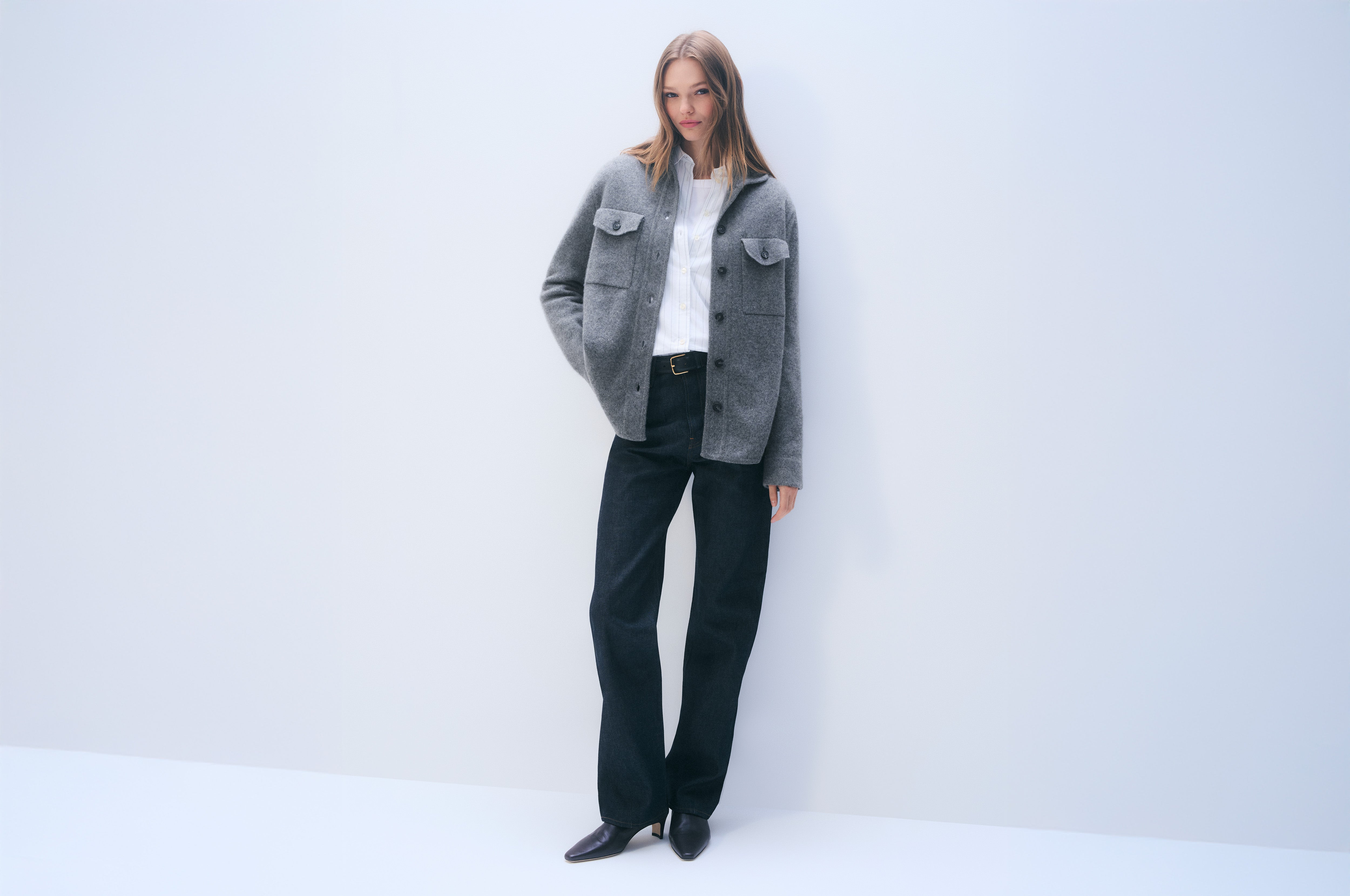 Cashmere Luxe Button Down Shacket | Graphite Heather