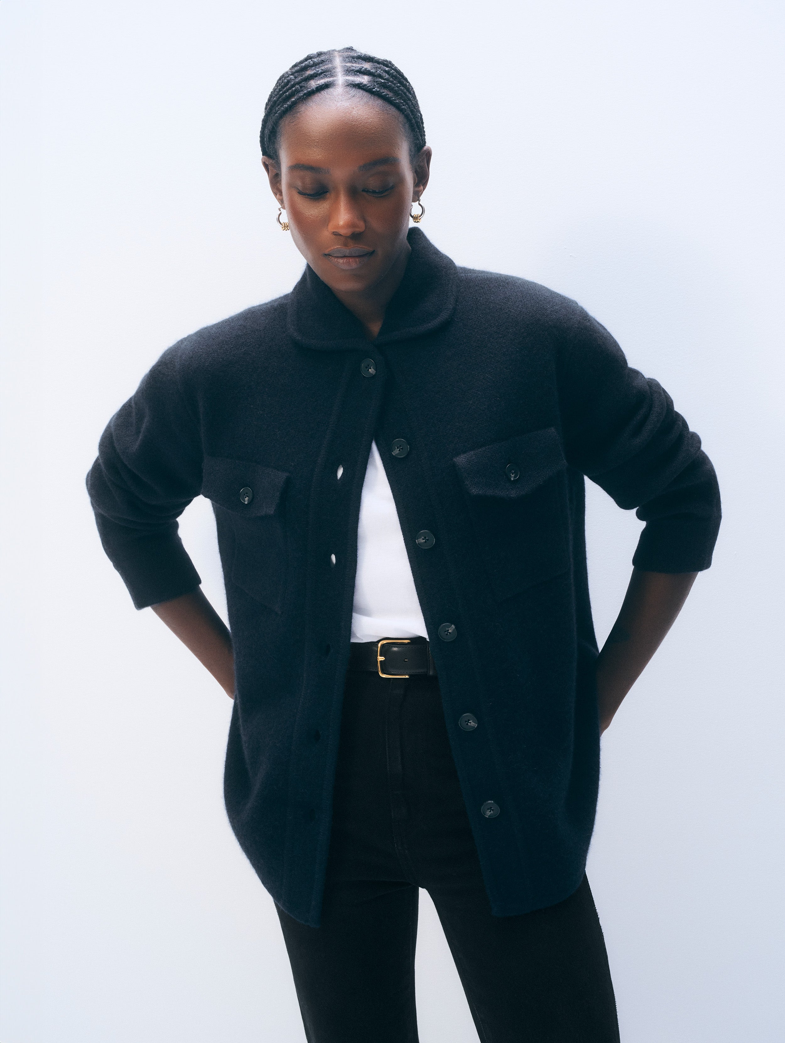 Cashmere Luxe Button Down Shacket | Deep Navy