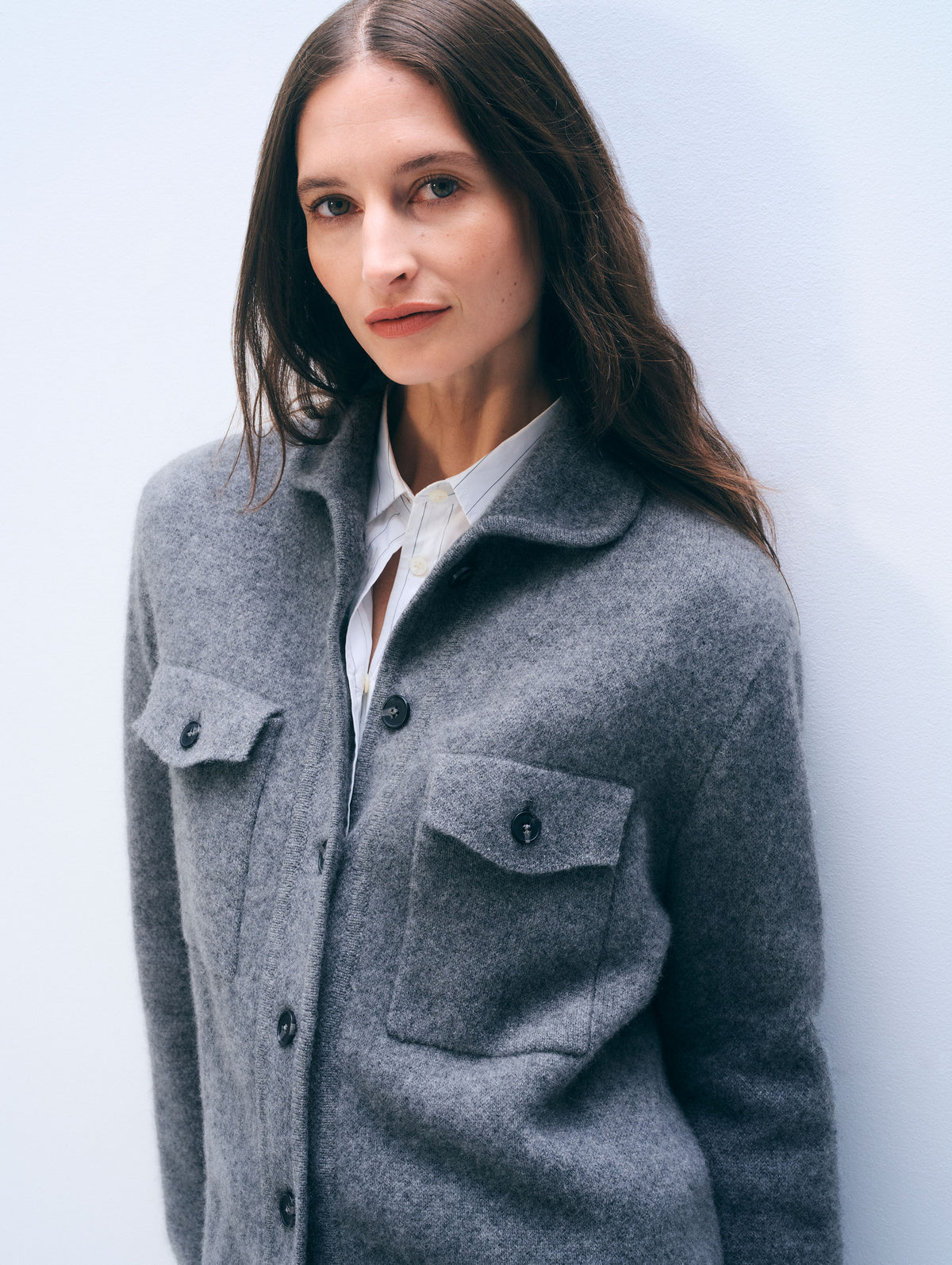 Cashmere Luxe Button Down Shacket | Graphite Heather