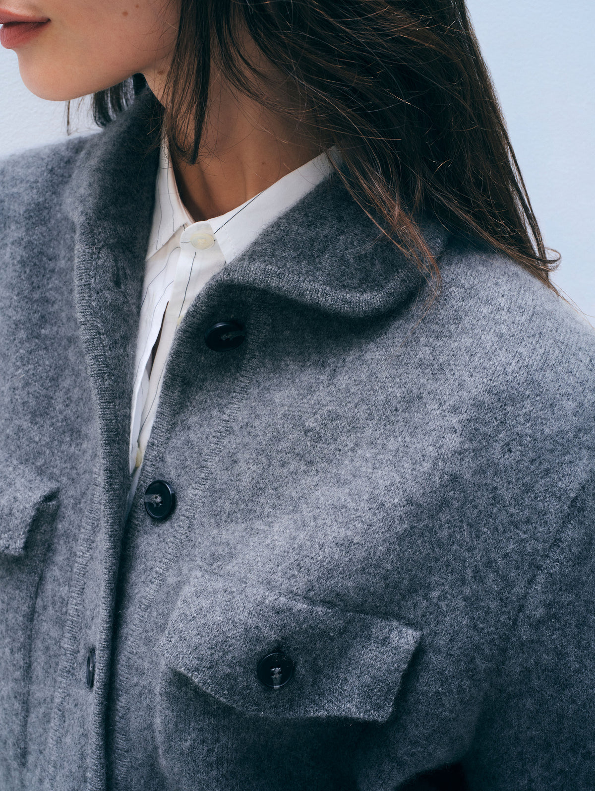Cashmere Luxe Button Down Shacket | Graphite Heather
