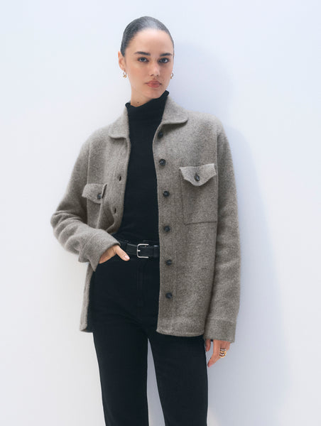 Cashmere Luxe Button Down Shacket | Graphite Heather