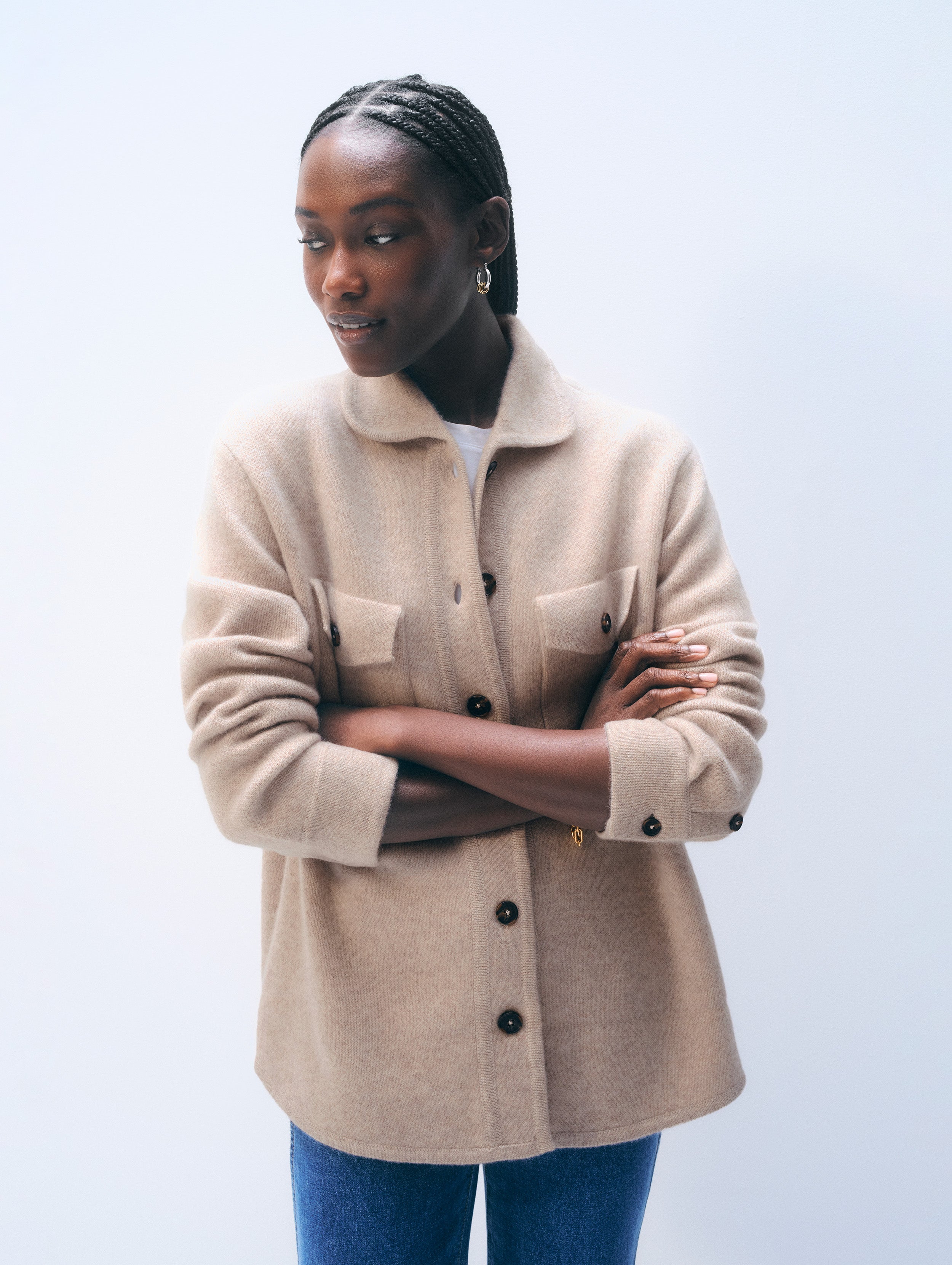 Cashmere Luxe Button Down Shacket | Sand Wisp Heather