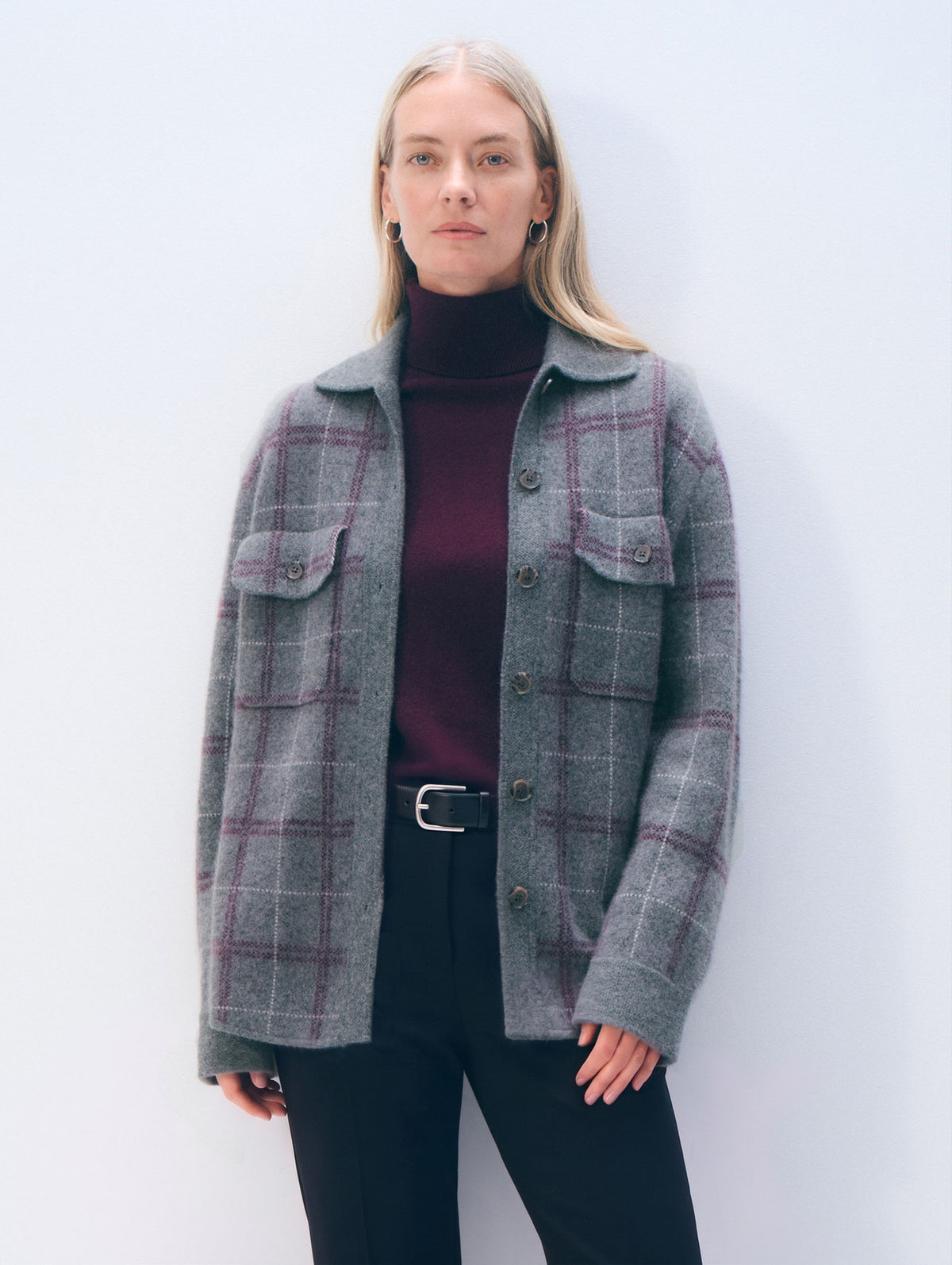 Cashmere Luxe Plaid Button Down Shacket | Graphite Heather Combo