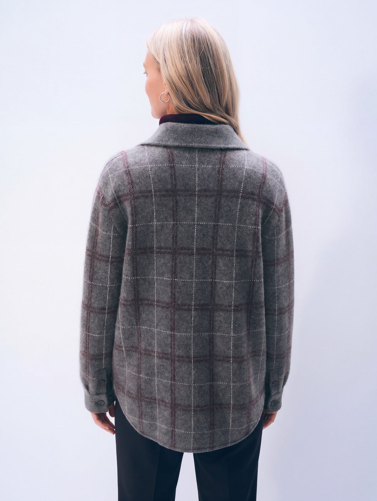 Cashmere Luxe Plaid Button Down Shacket | Graphite Heather Combo