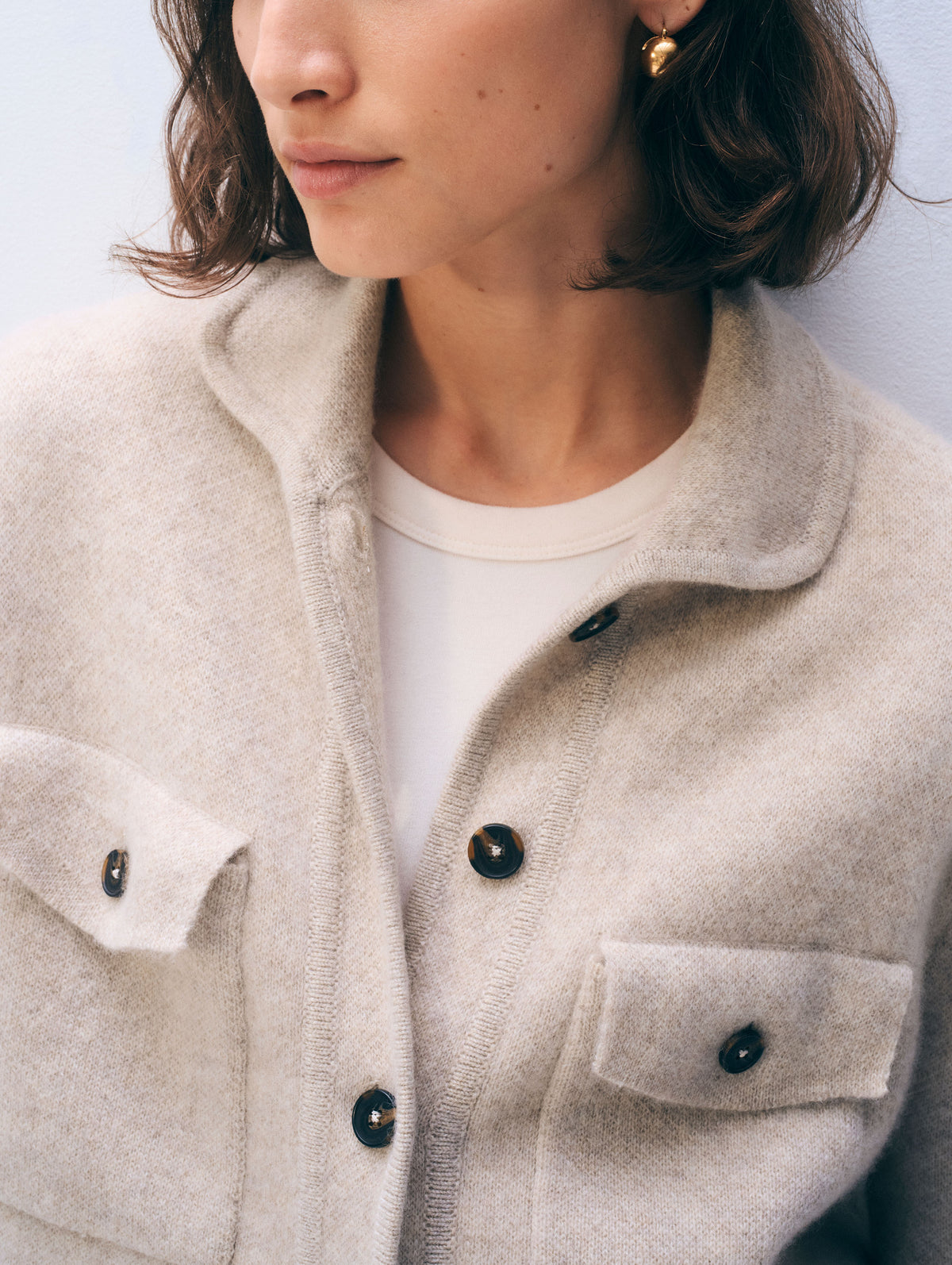 Cashmere Luxe Button Down Shacket | Sand Wisp Hthr