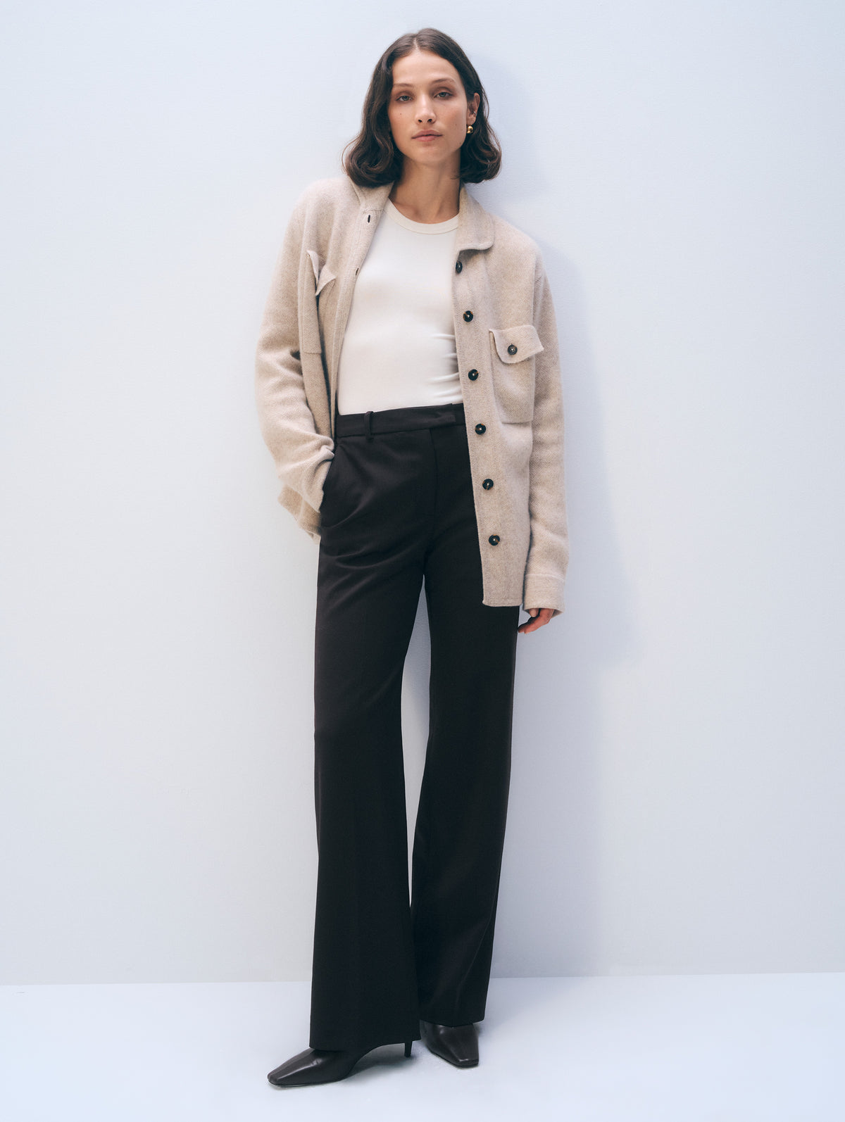 Cashmere Luxe Button Down Shacket | Sand Wisp Hthr