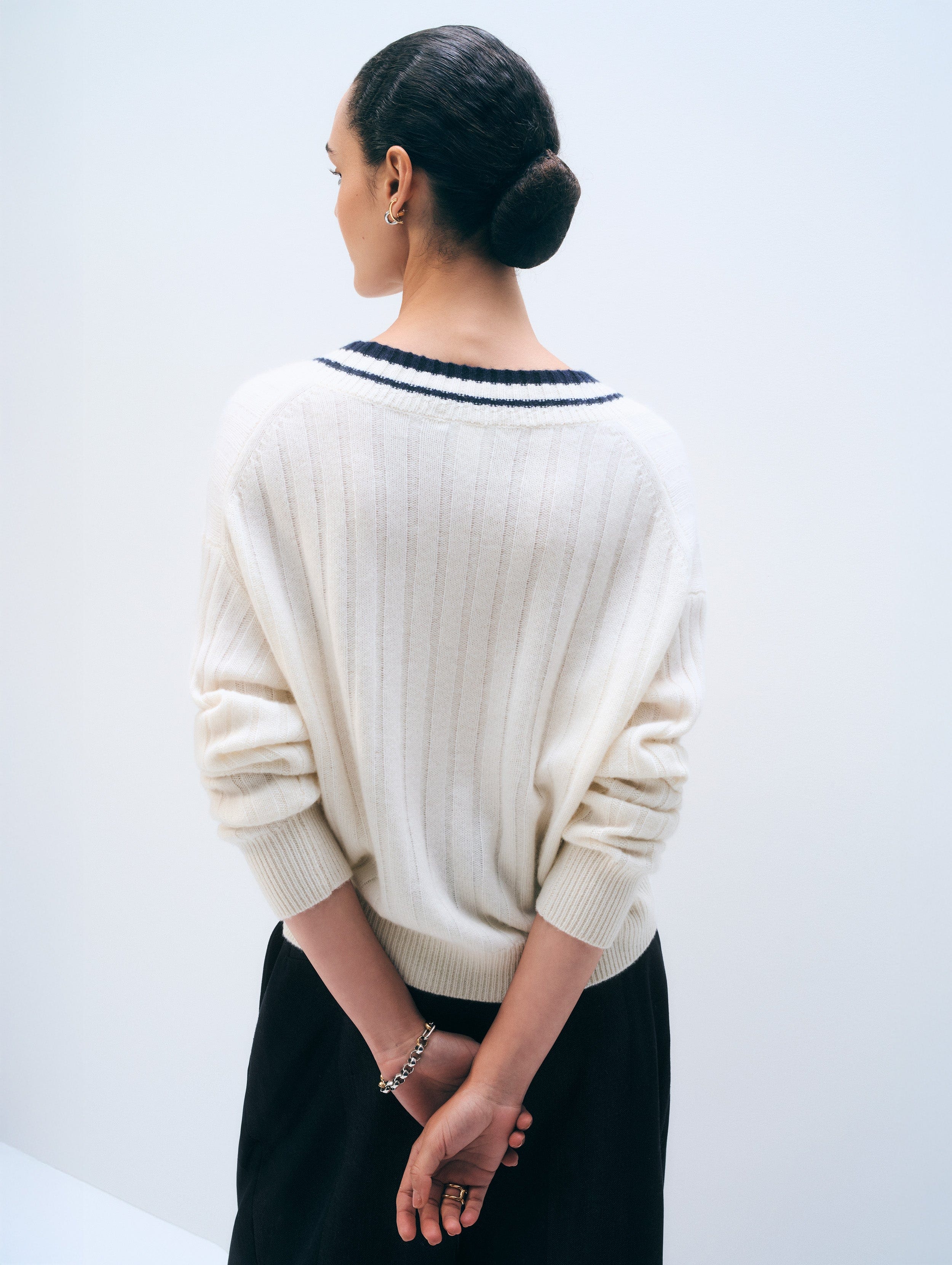 トップス < H > WOOL CASHMERE BALLOON V NECK KNIT H > WOOL CASHMERE BALLOON V NECK KNIT H＞TWIST COTTON