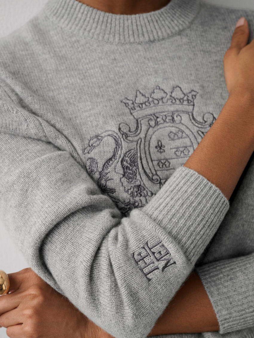 Cashmere Coat Of Arms Embroidered Crewneck