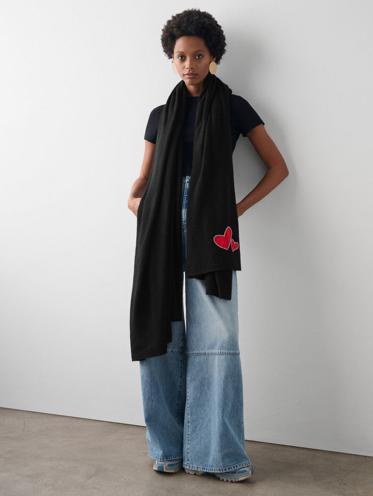 Cashmere Embroidered Heart Travel Wrap