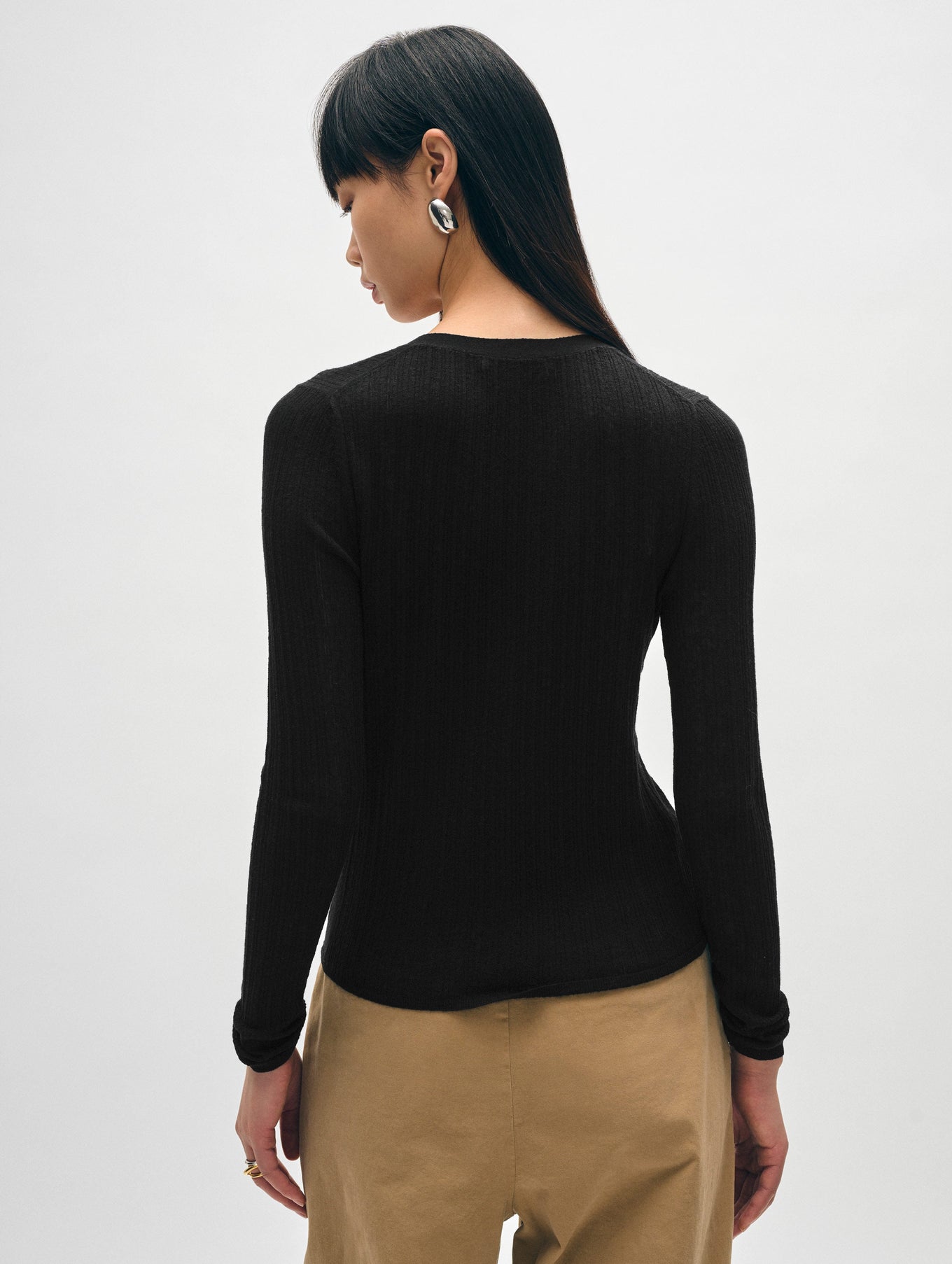 Linen Gauze Ribbed V Neck Cardigan White + Warren