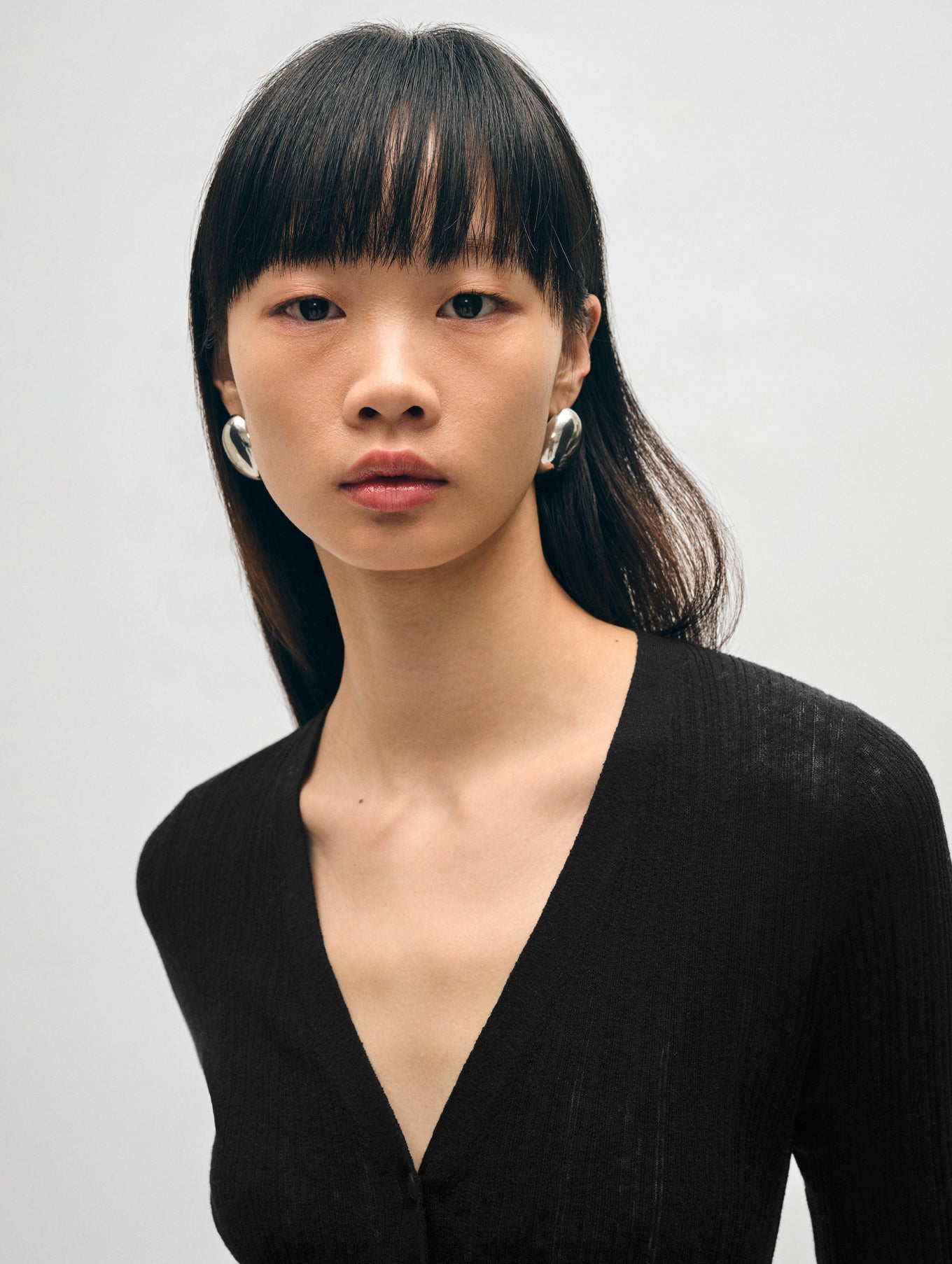 Linen Gauze Ribbed V Neck Cardigan White + Warren