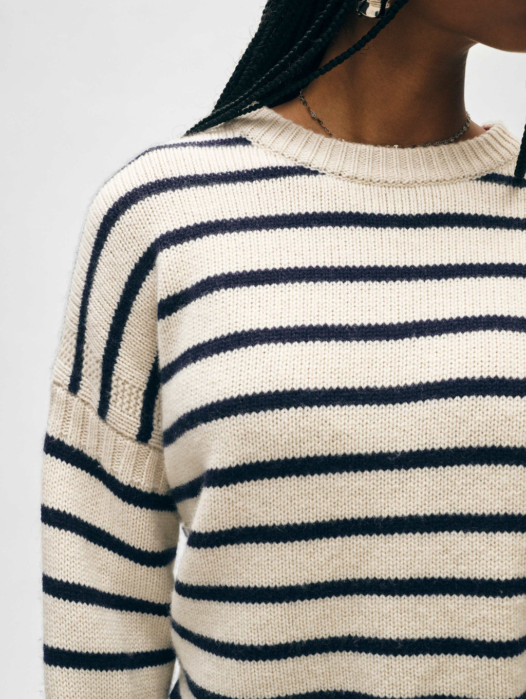 Merino Cashmere Striped Crewneck White Warren