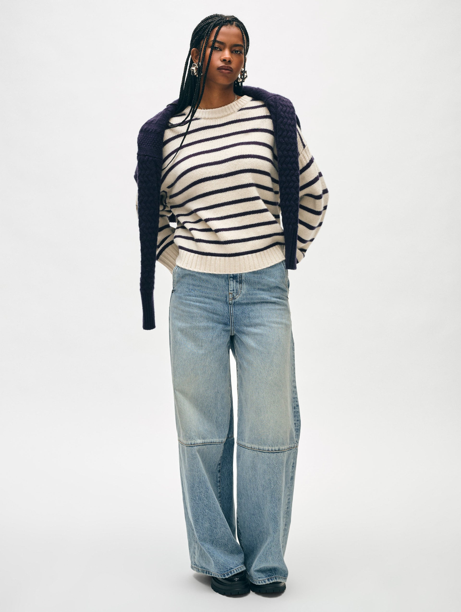 White and warren striped sweater hotsell