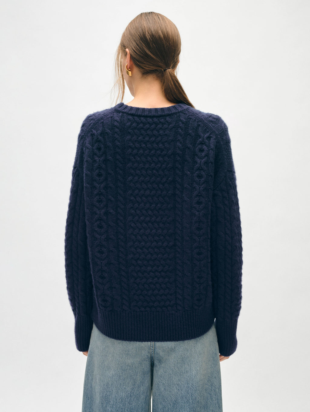 Merino Cashmere Cable Crewneck White Warren