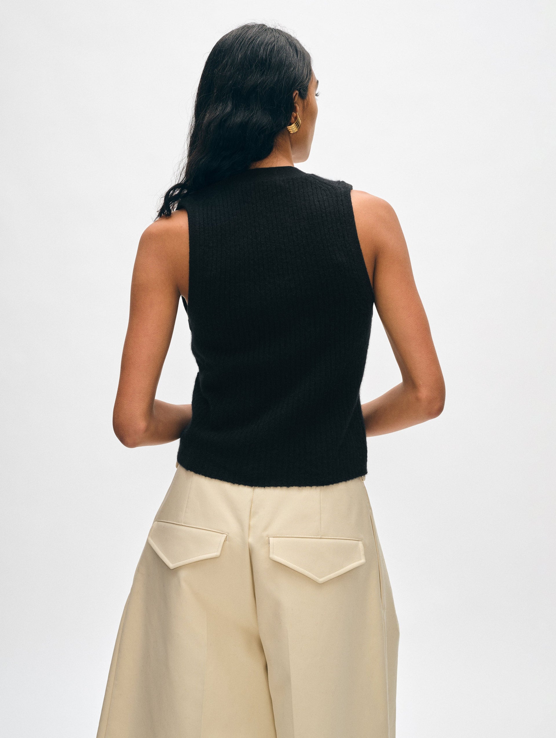 Cashmere Ribbed Button Vest White Warren