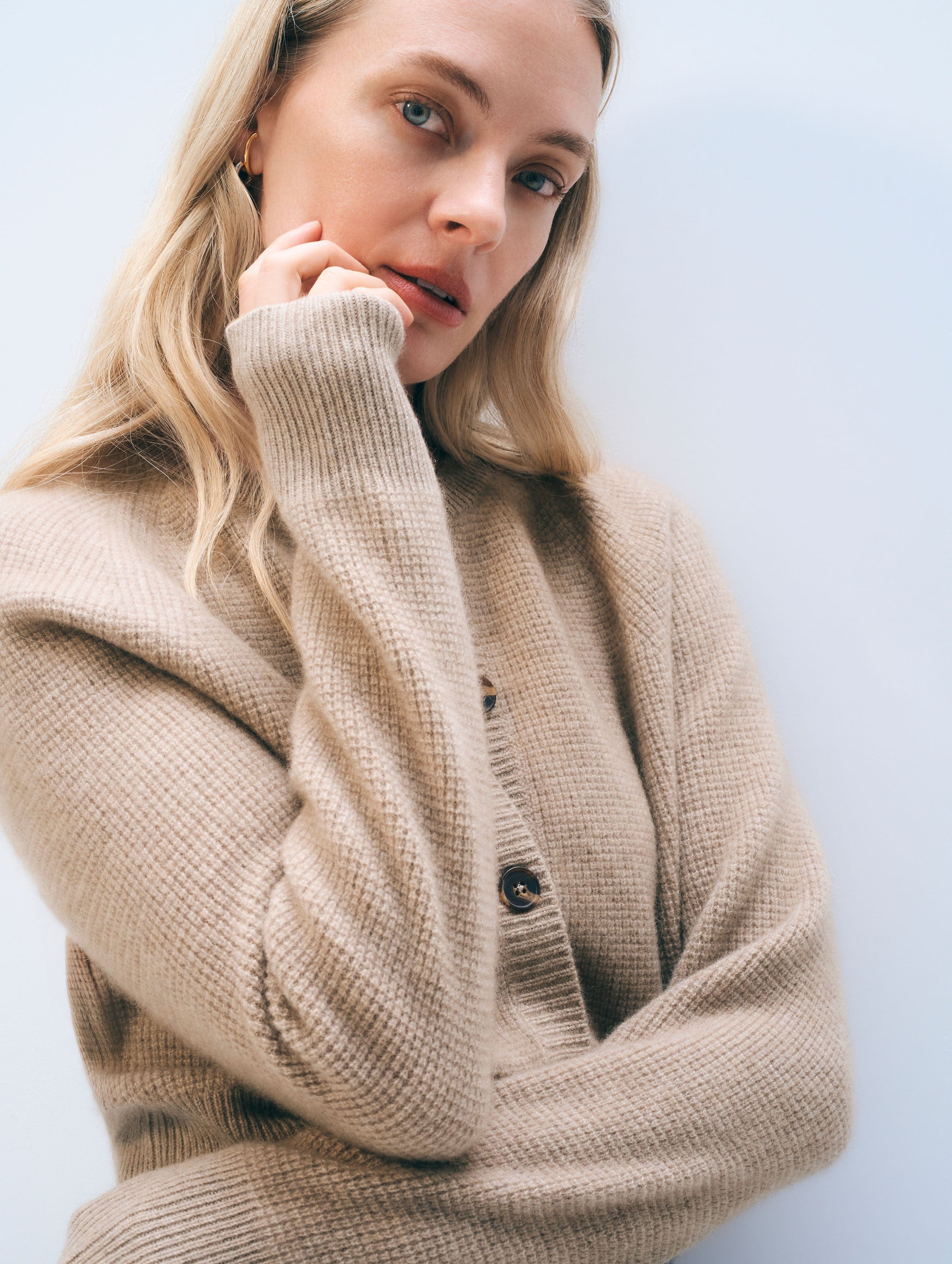 Cashmere Waffle Cardigan | Taupe Heather
