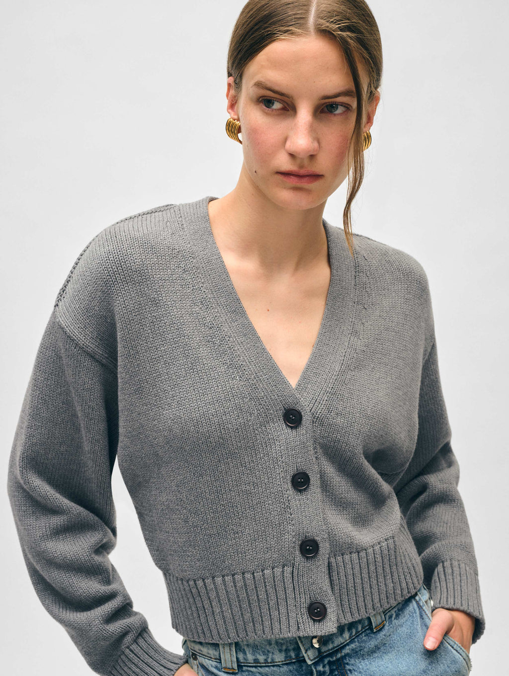 Organic Cotton V Neck Cardigan White Warren